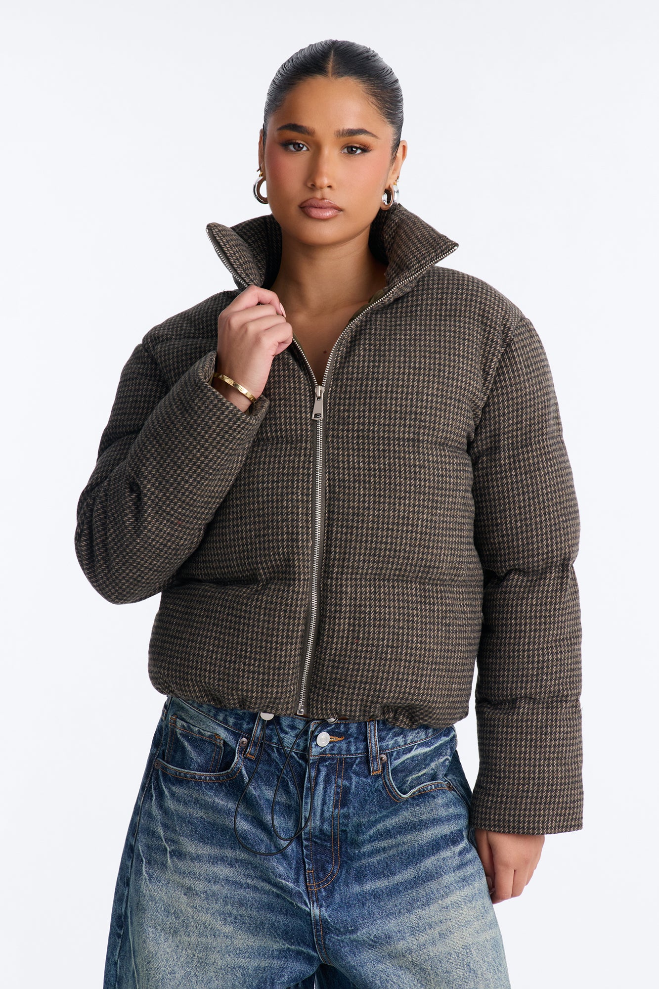 Brixley Glenn Plaid Puffer Jacket - Olive/combo