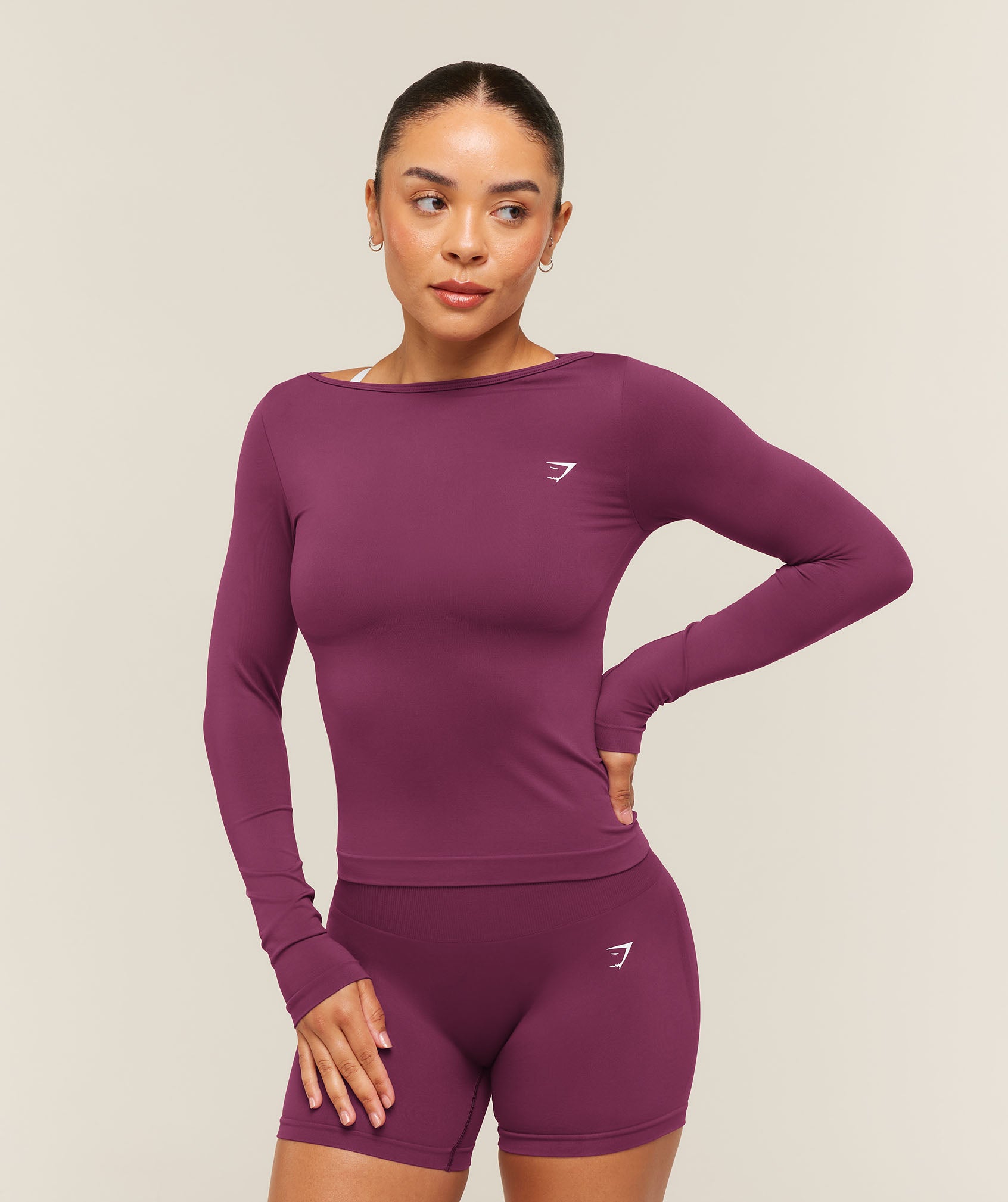 Gymshark Everyday Seamless Wide Neck Long Sleeve Top - Strength Pink
