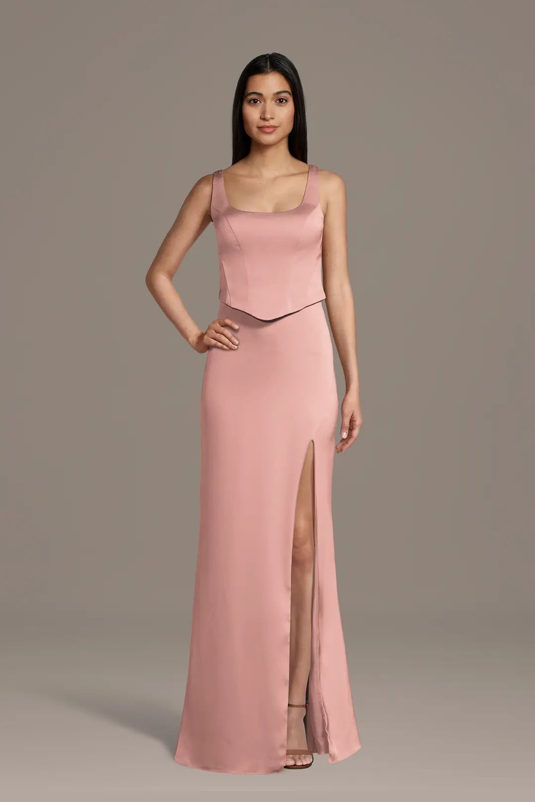 Matte Satin Faux Two-Piece Tank Sheath Dress