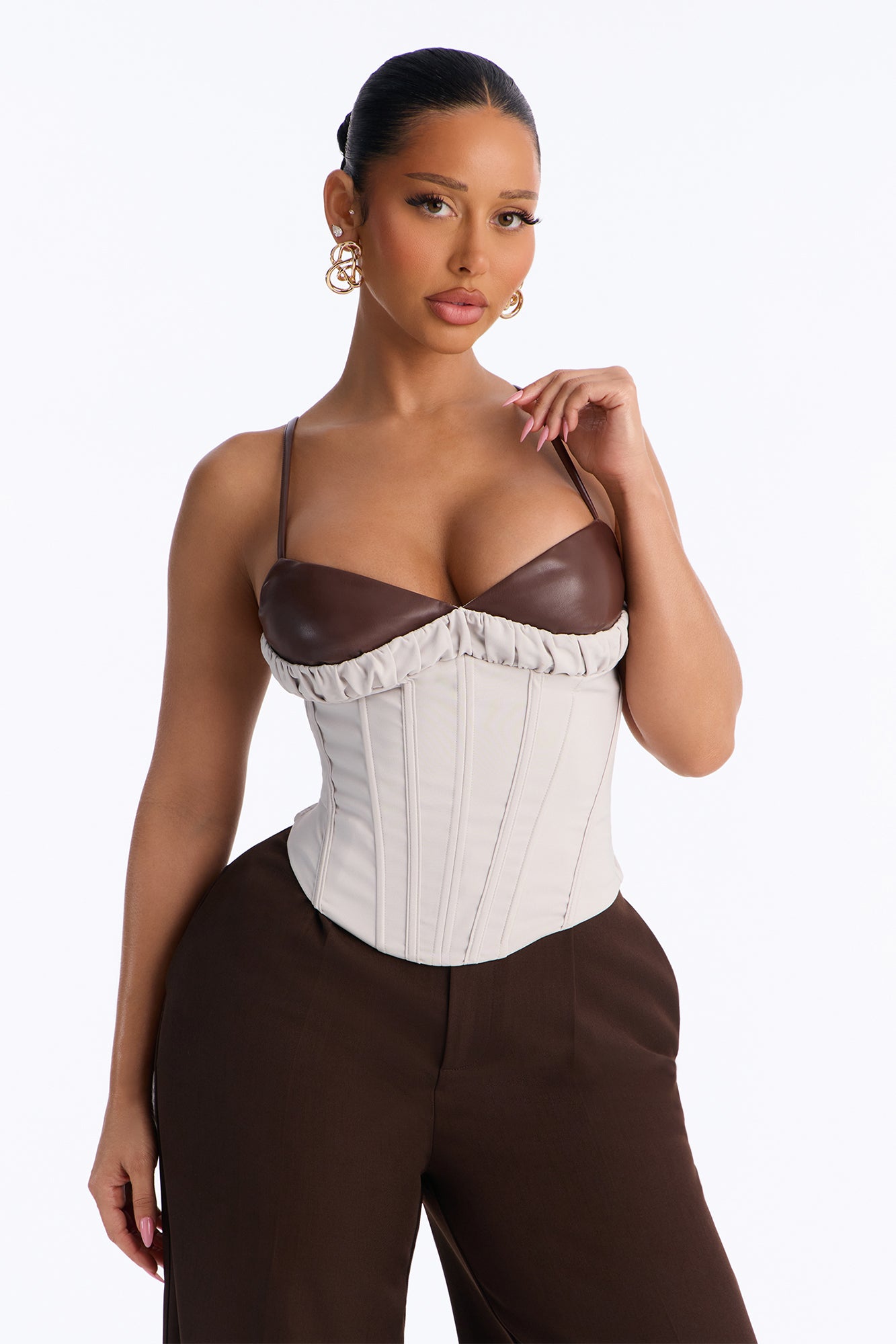 Truly Unforgettable Faux Leather Corset Top - Stone/Combo