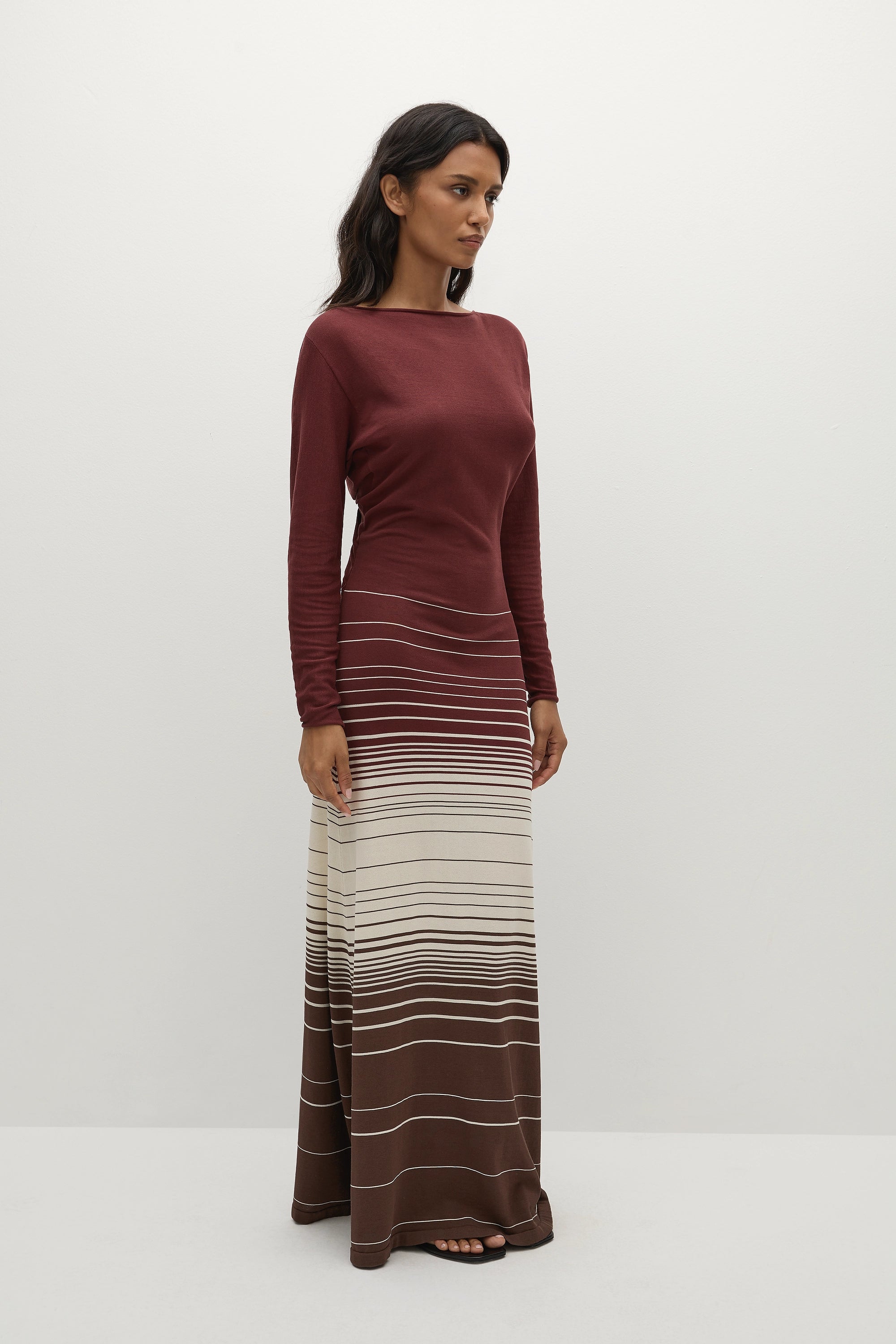 Idun Maxi Dress Accordion Stripe Bordeaux - Final Sale