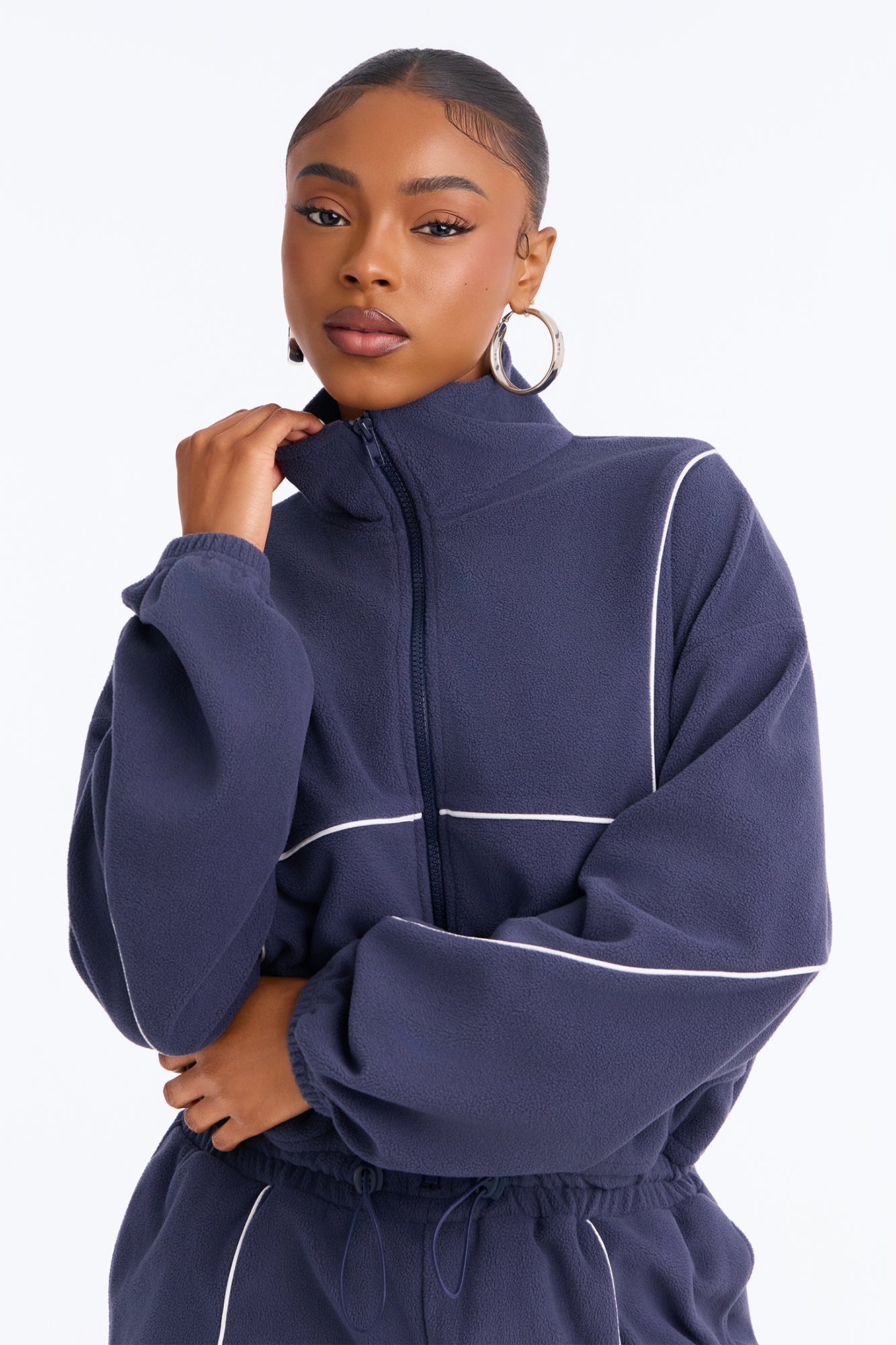 Ahead Of The Cord Fleece Jumpsuit - Navy