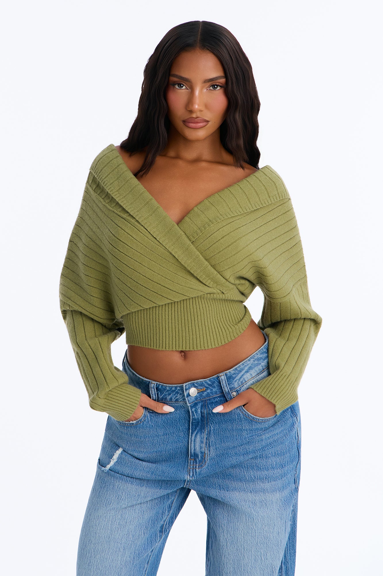 Honest Feelings Surplice Pullover Sweater - Sage