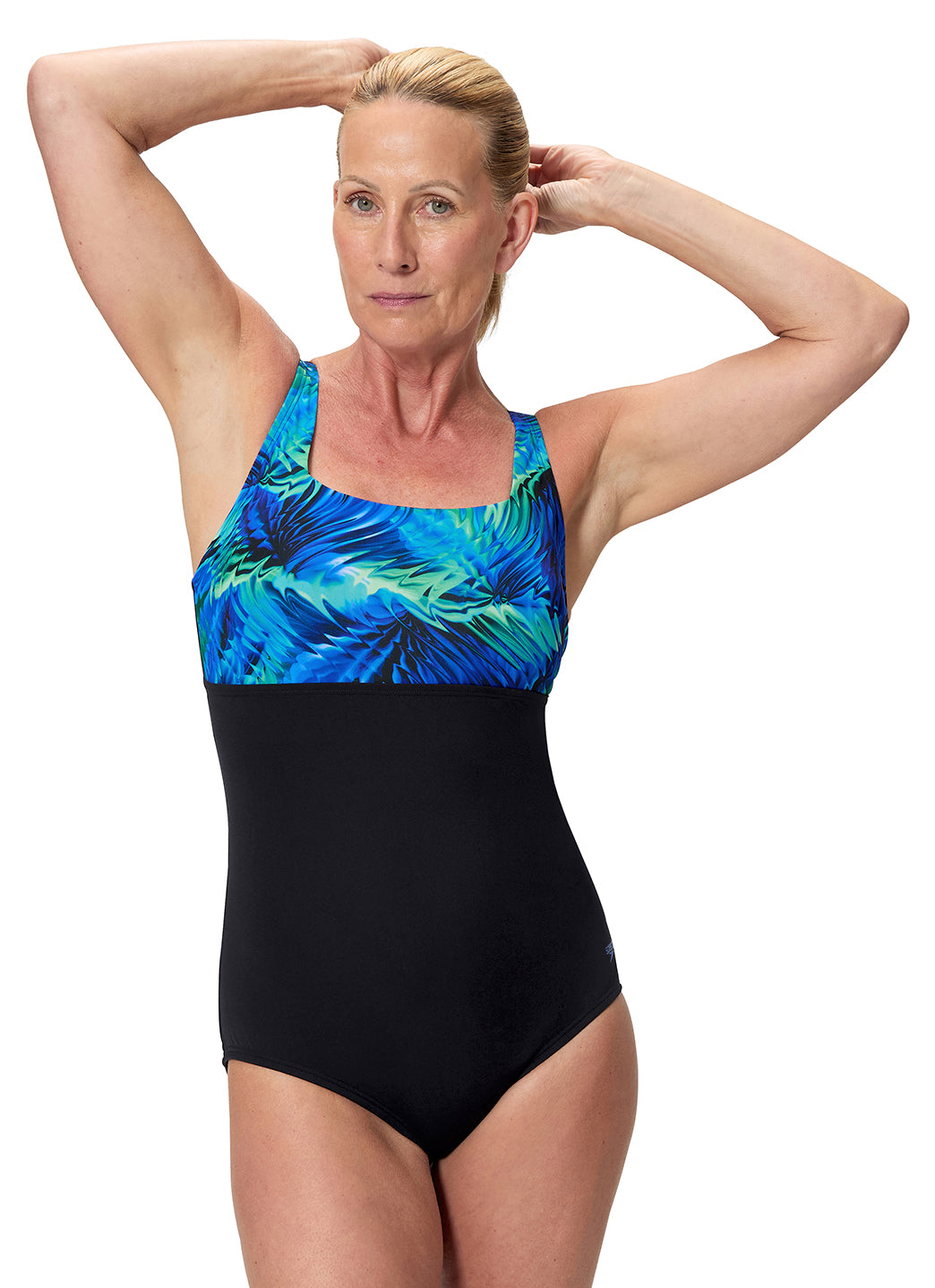 Speedo Women's Print Blocked Square Neck One Piece Swimsuit