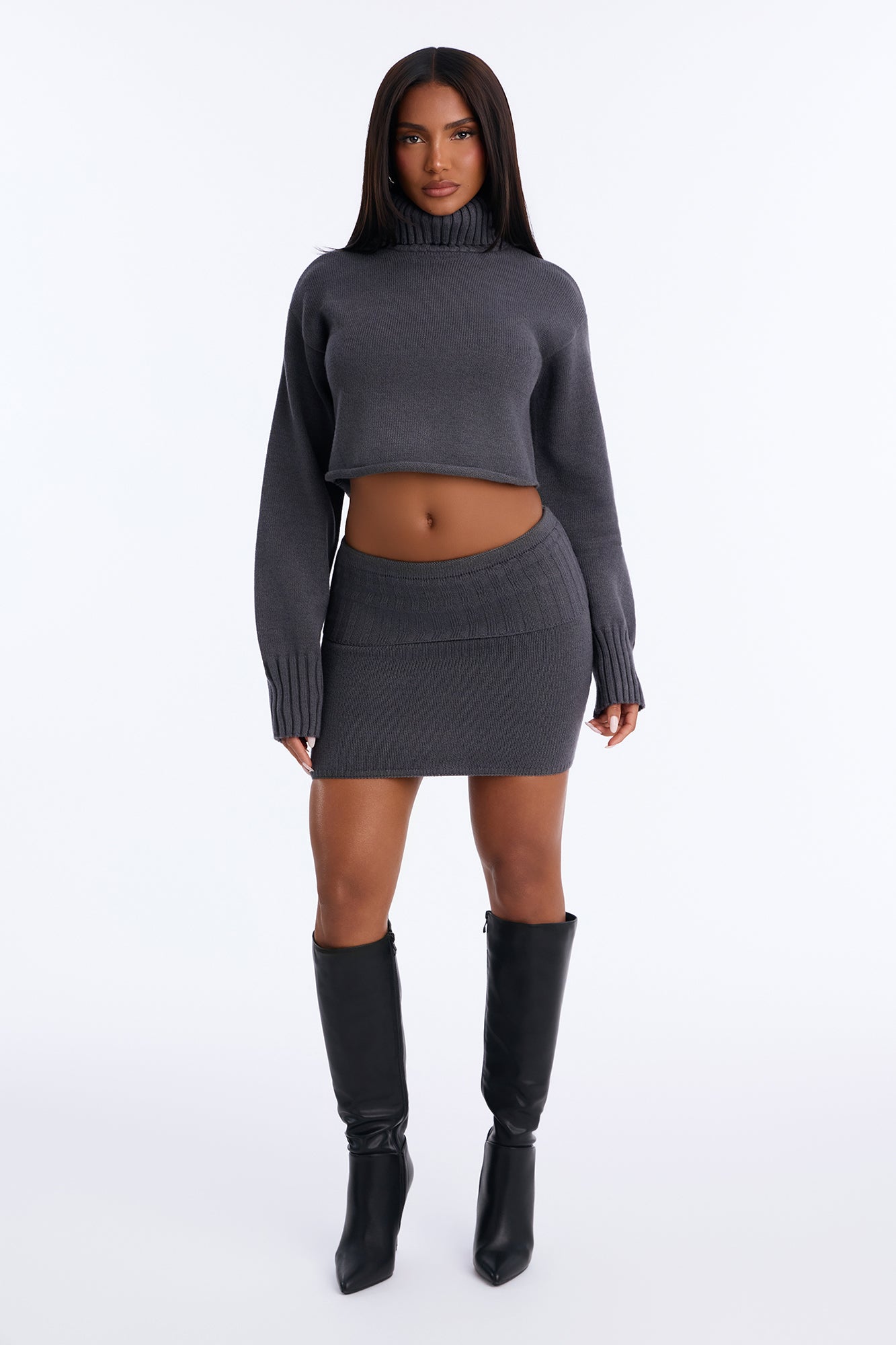 Valerie Sweater Mini Skirt Set - Charcoal