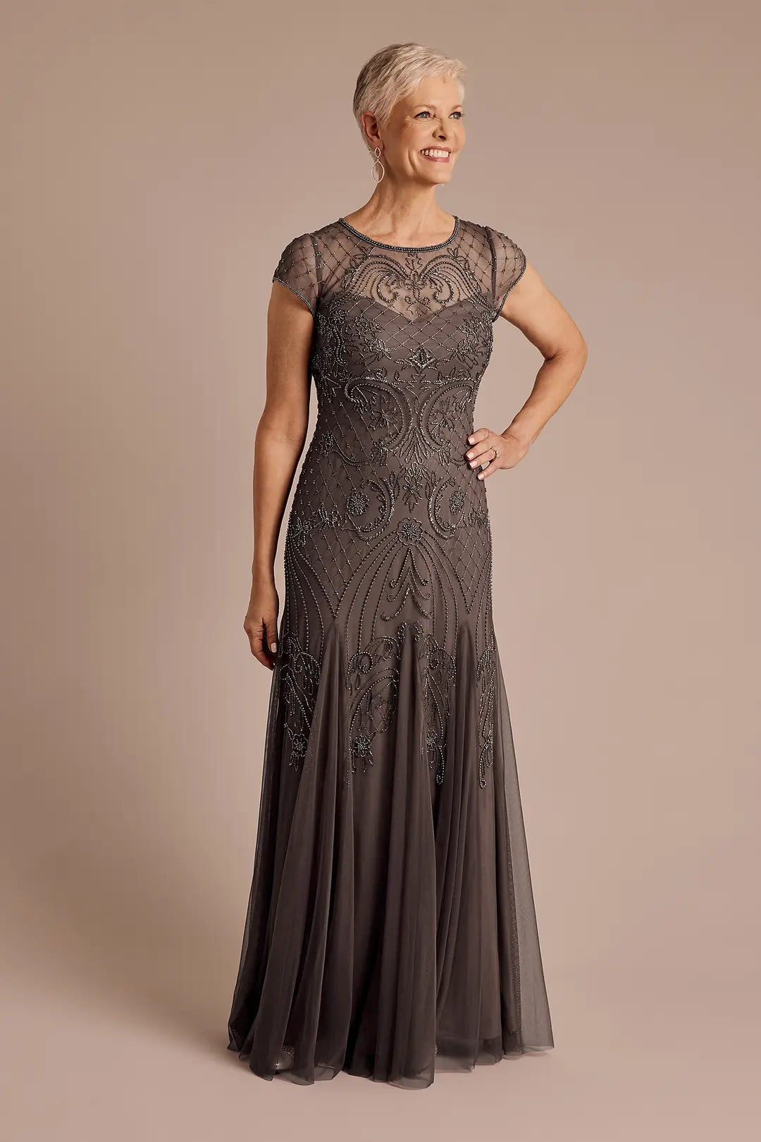 Cap Sleeve Beaded A-Line Dress