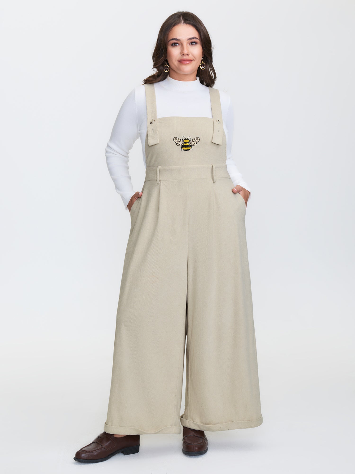 Corduroy Embroidered Adjustable Overall Jumpsuit