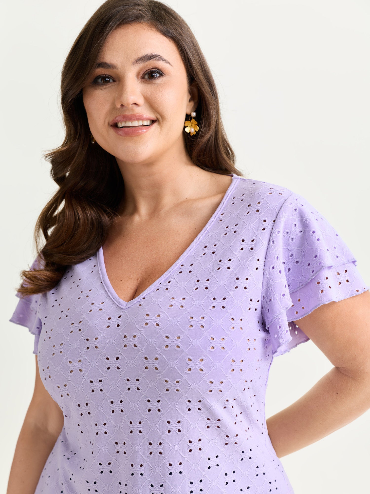 Layered Ruffled Sleeve V-Neck Knit Top