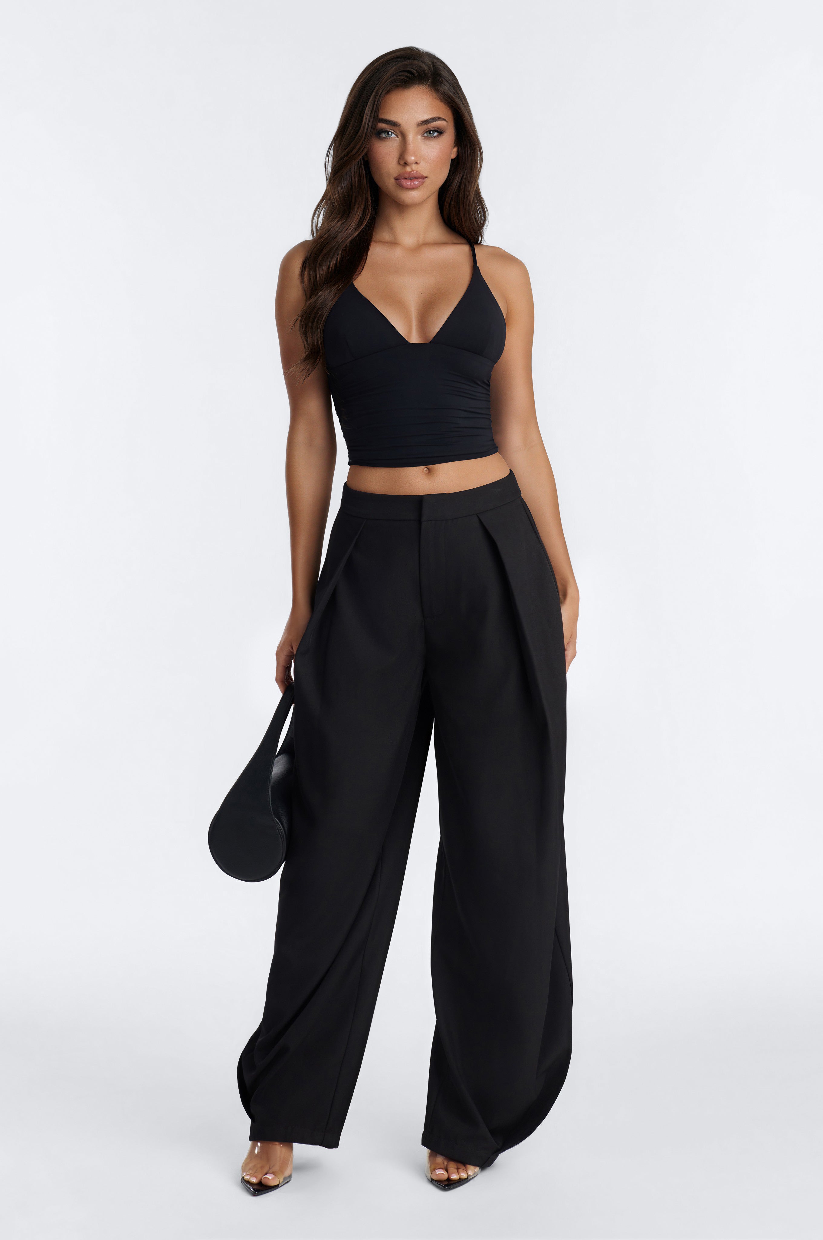 Josephine Barrel Leg Pleated Trouser - Black