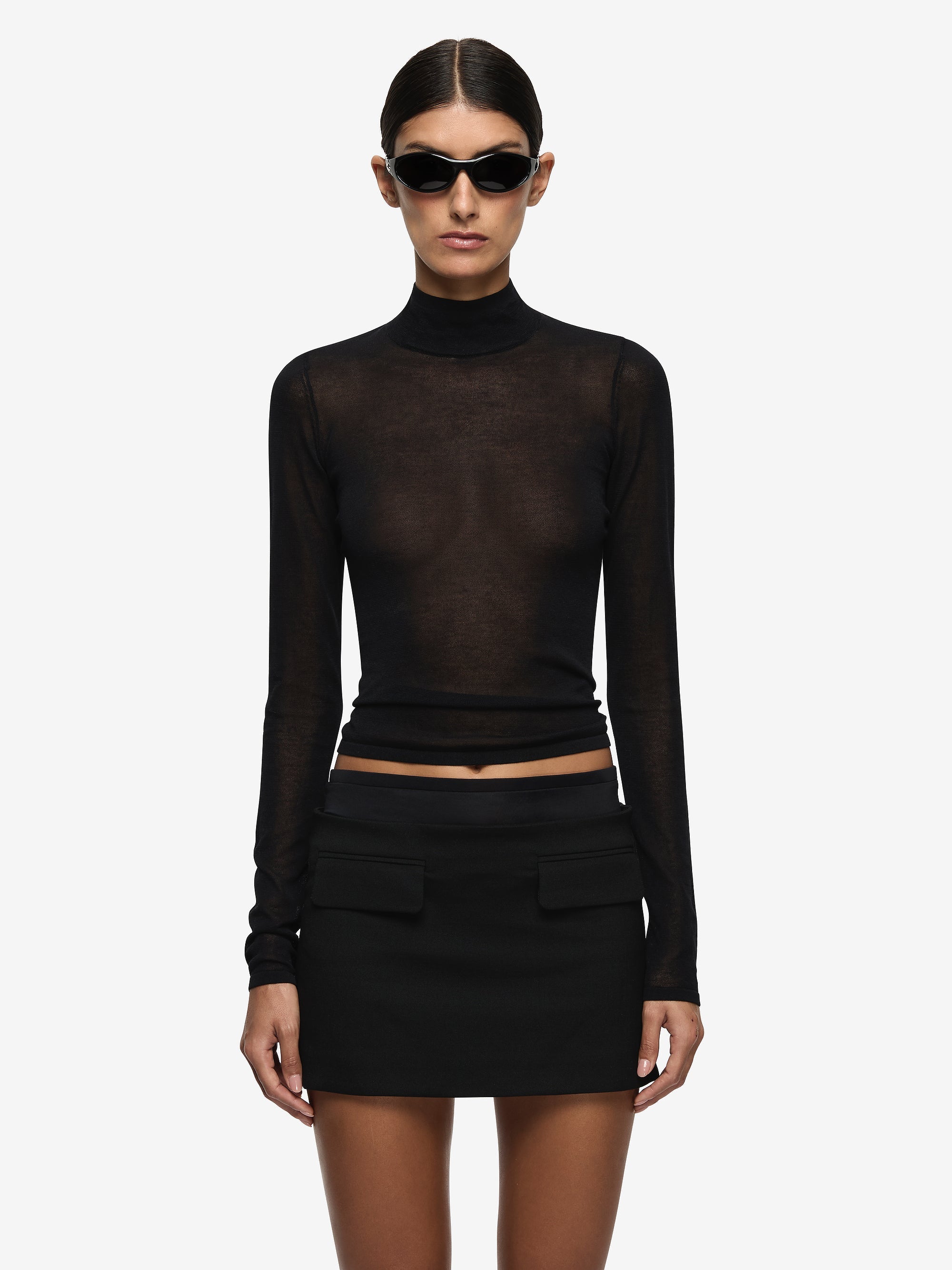 MIRREN CONTRAST MINI SKIRT - BLACK