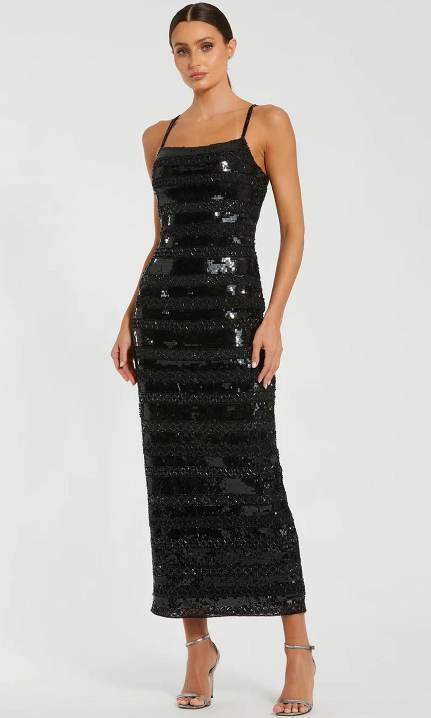 Mac Duggal 10094 - Sleeveless Horizontal Beadwork Midi Dress