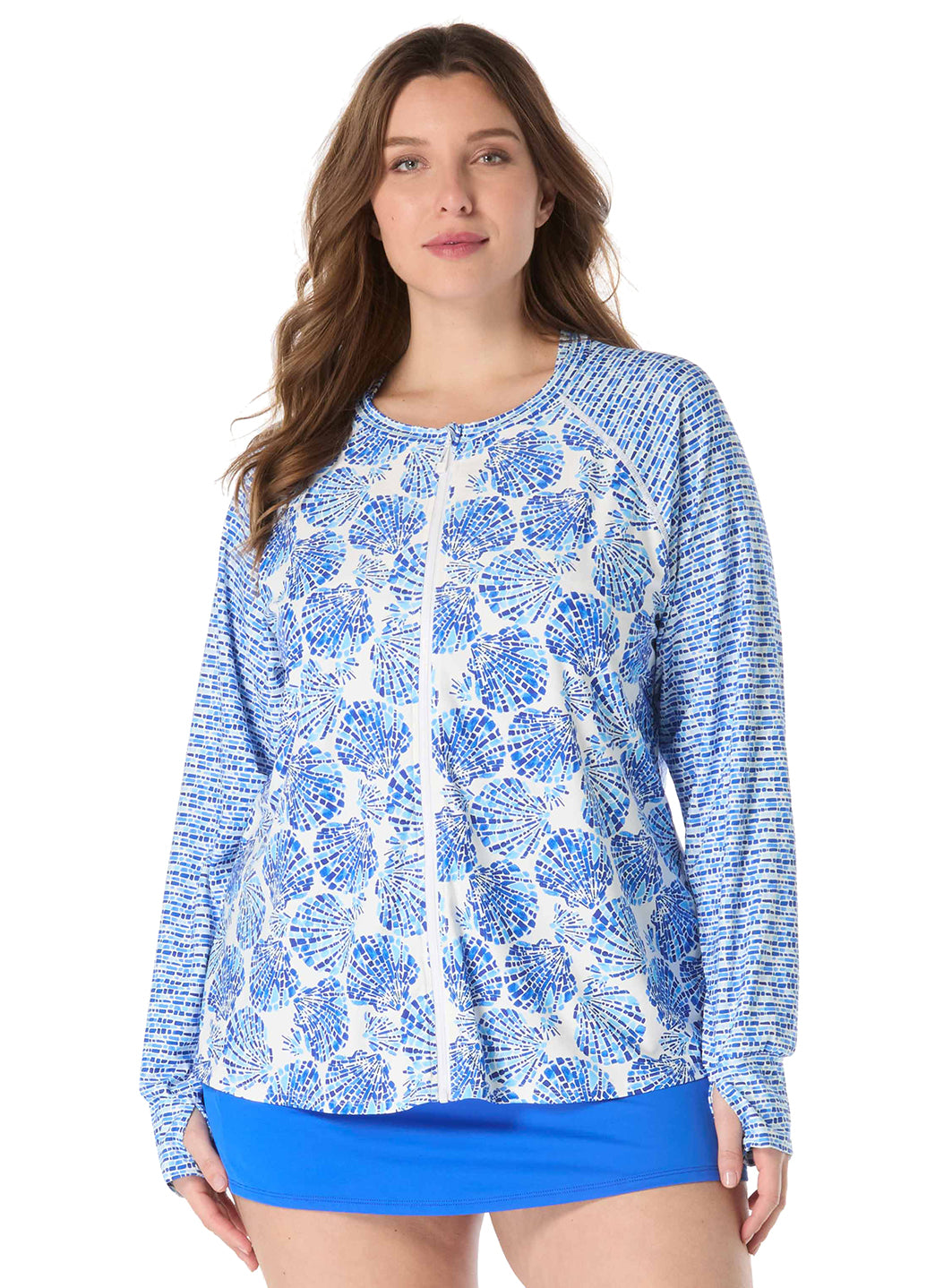 Beach House Women's Plus Size Shoreline Shells Scarlett Long Sleeve Rash Guard