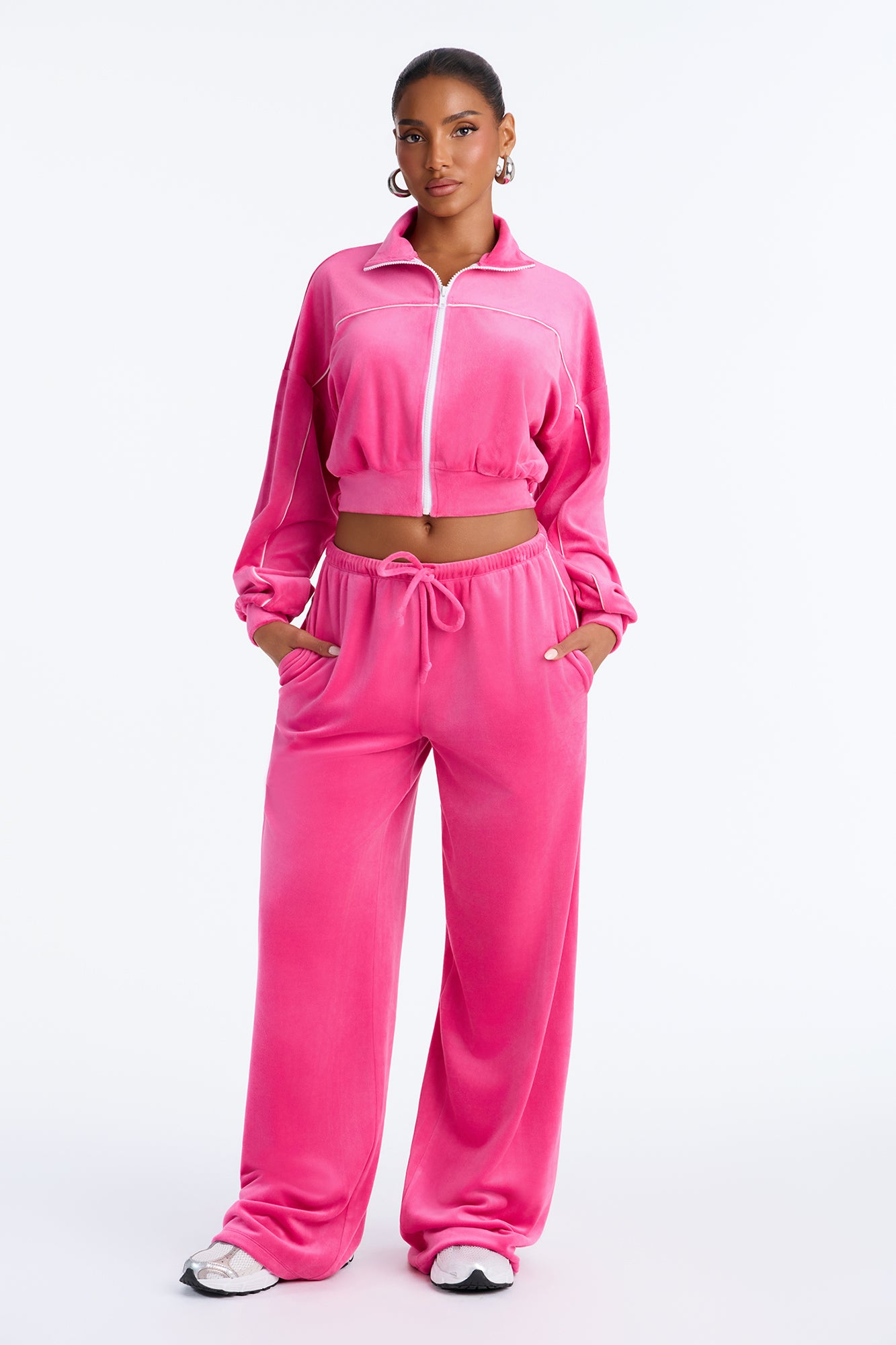 So Sporty Mock Neck Velour Pant Set - Bubblegum Pink