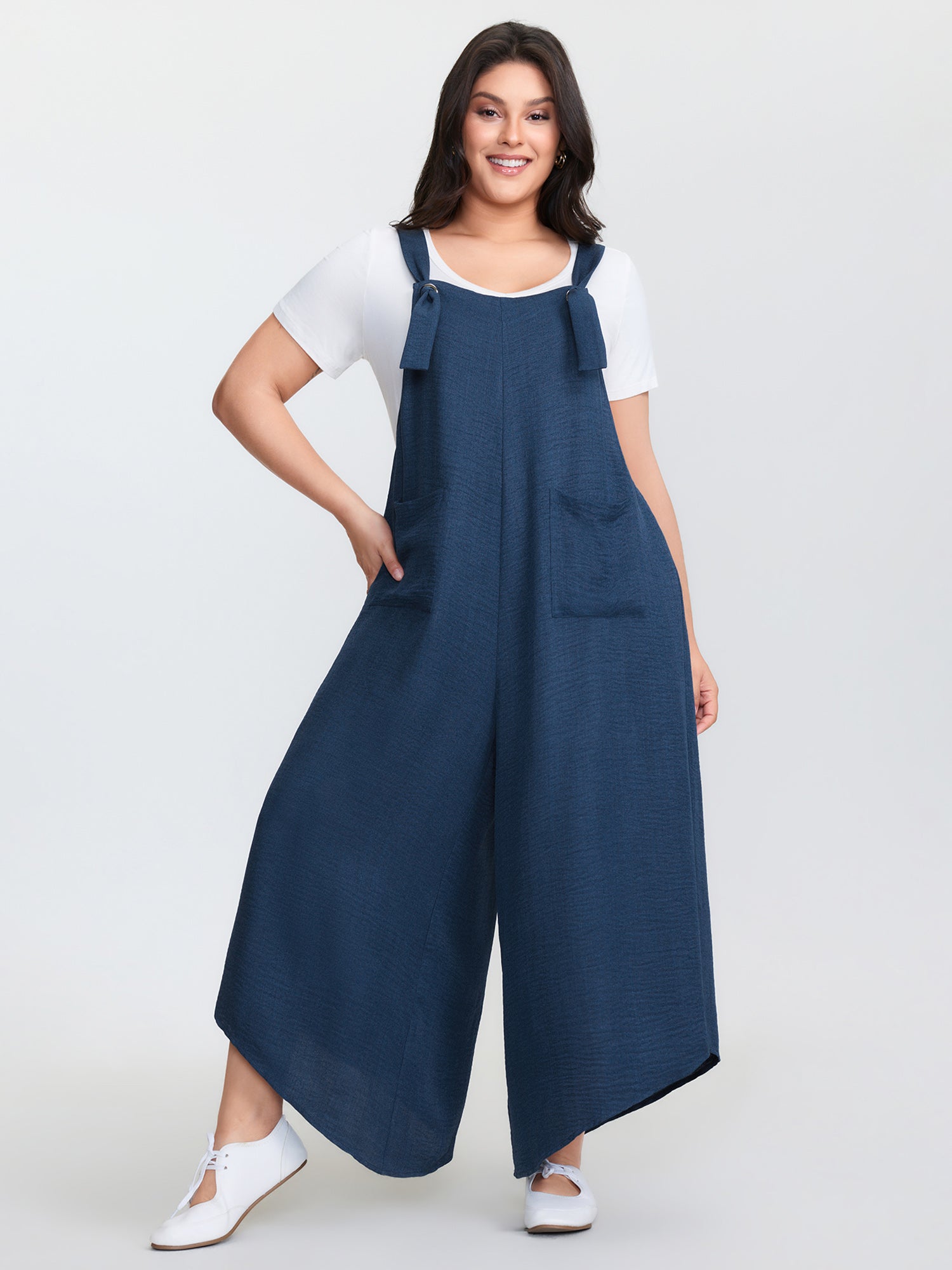 Adjustable Curvy Hem Pockets Overall Jumpsuit
