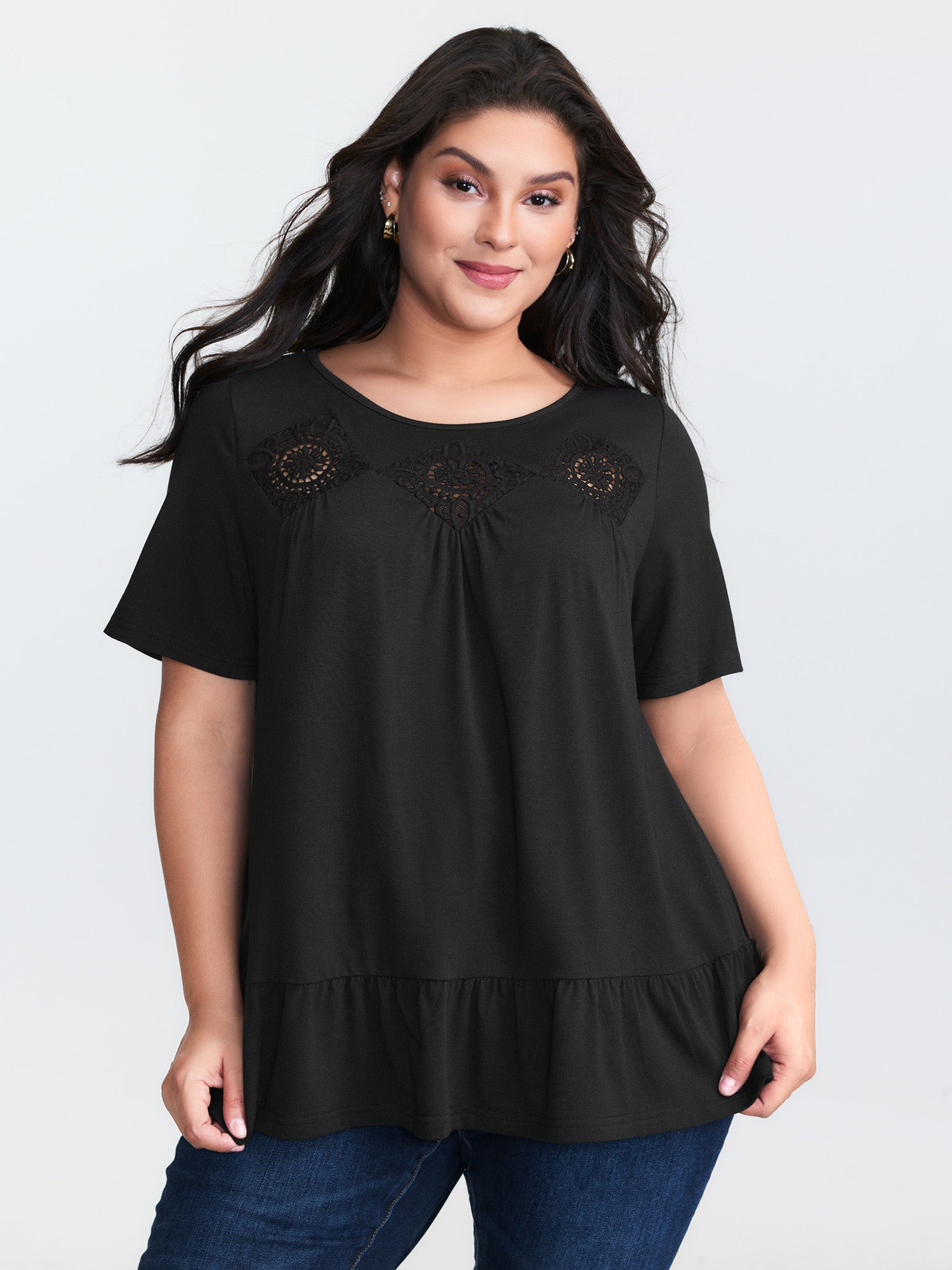 Cut-Out Neckline Stretchy Flowy T-Shirt