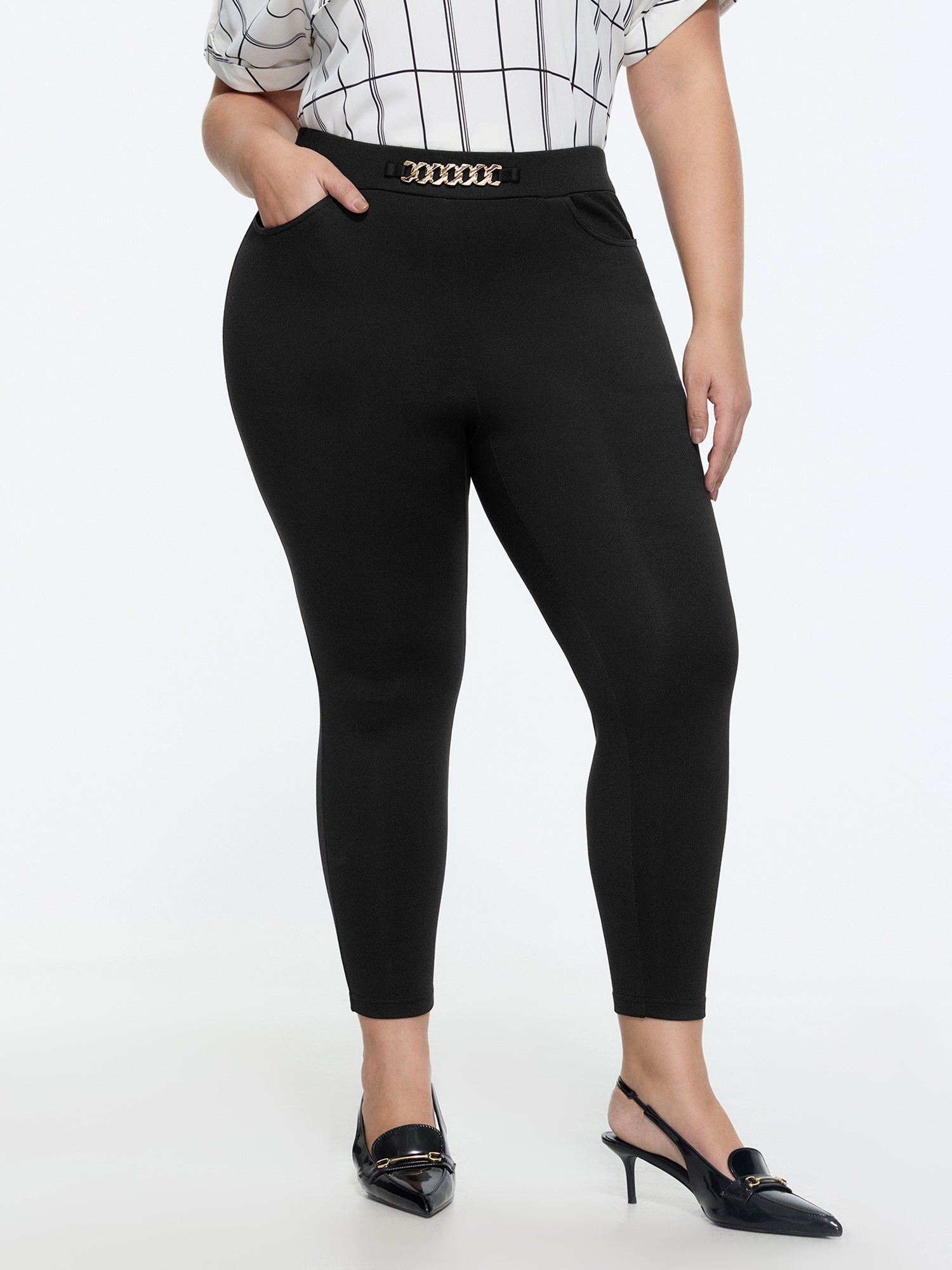 Stretchy Buckle Waistband Skinny-Fit Pants