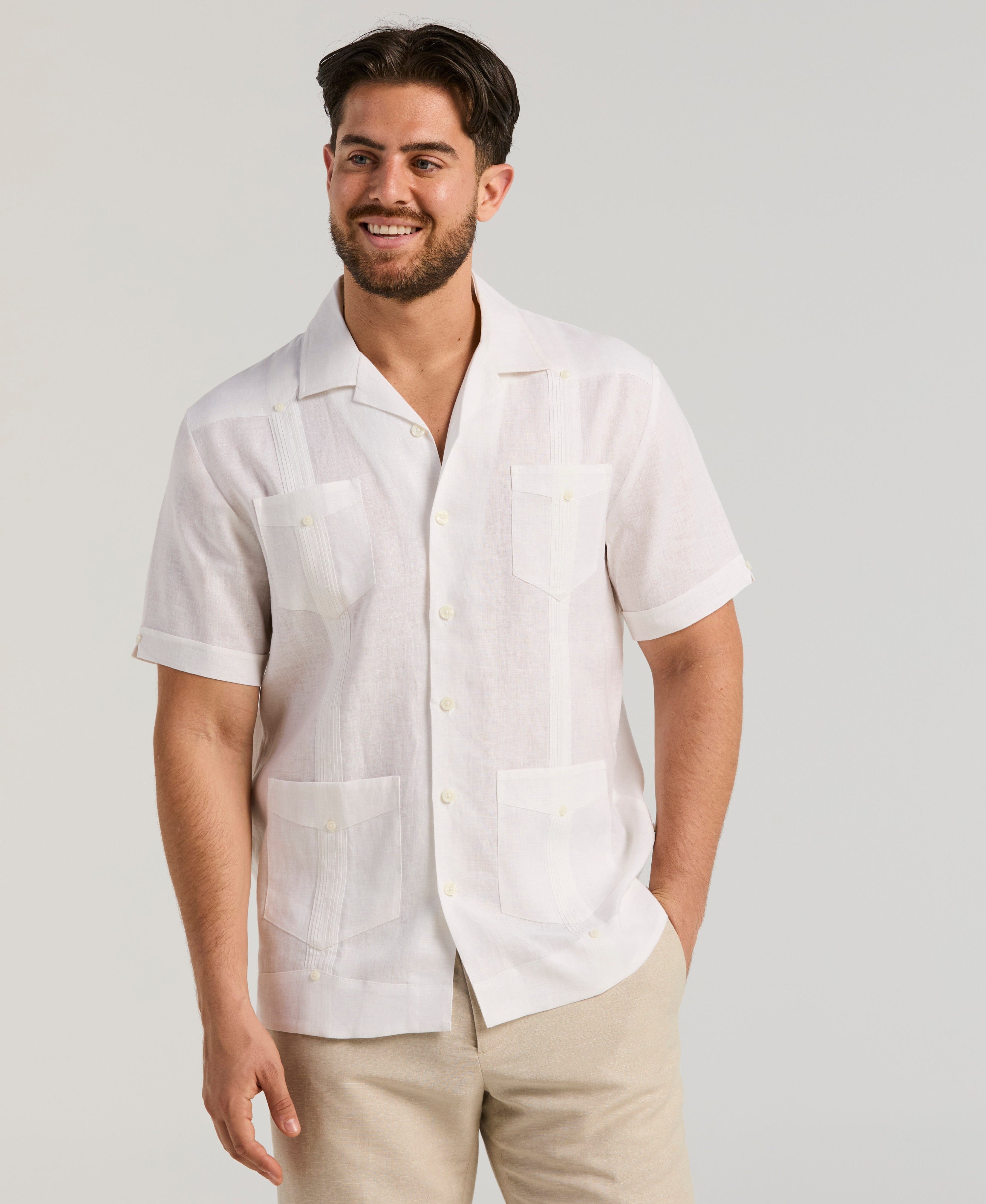 100% Linen Classic Guayabera Shirt - Short Sleeve