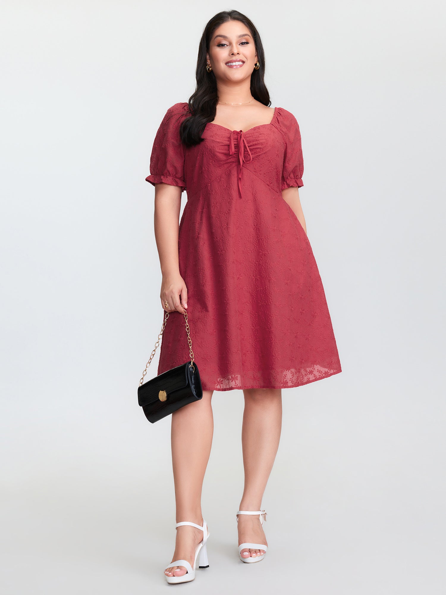 Cotton Embroidered Adjustable Drawstring Bodice Mini Dress