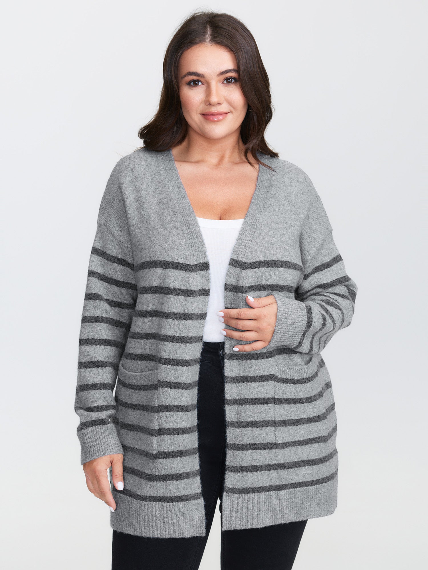 Striped Open-Front Knit Cardigan