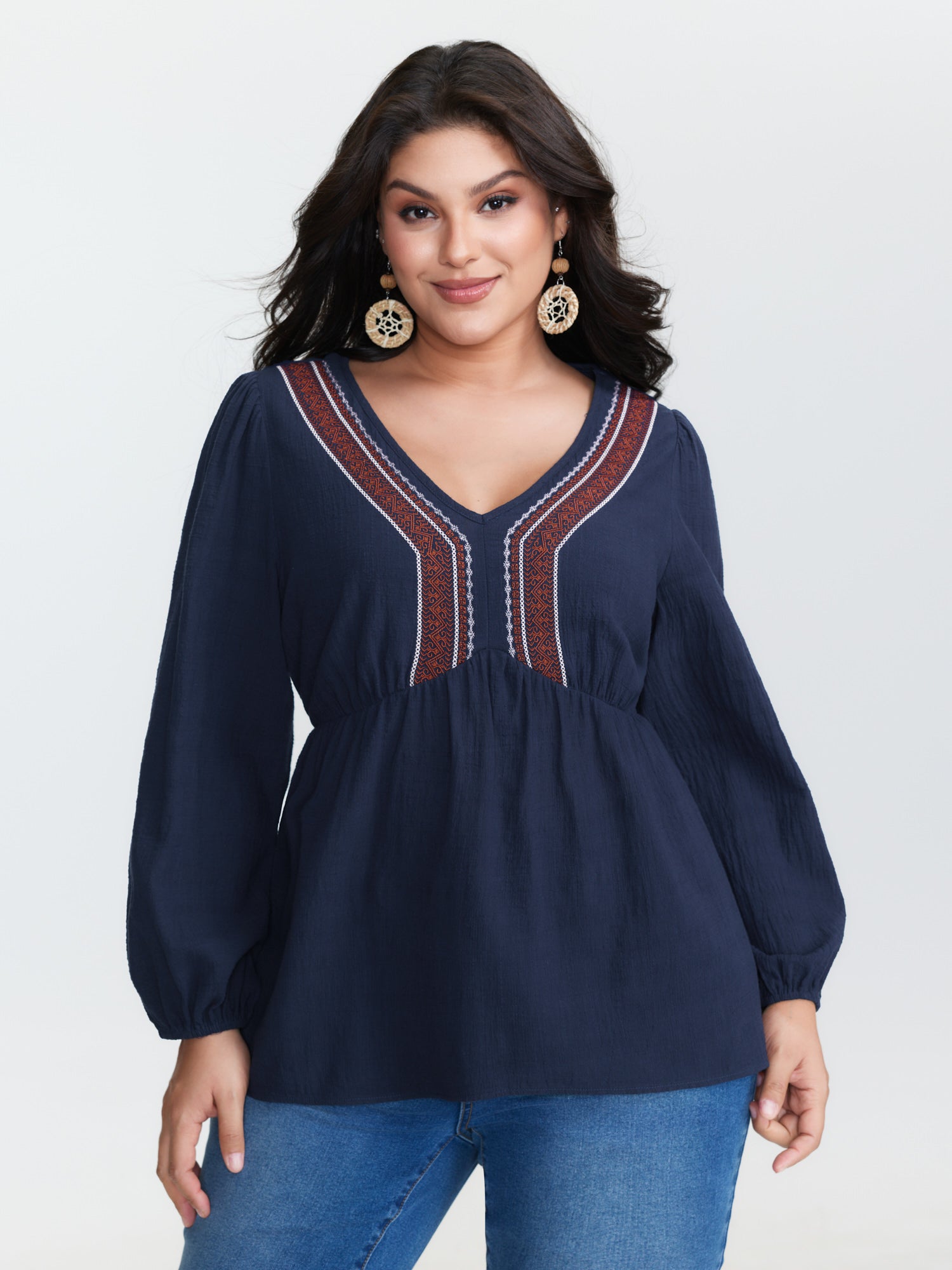 Cotton Embroidered Neckline Babydoll Blouse