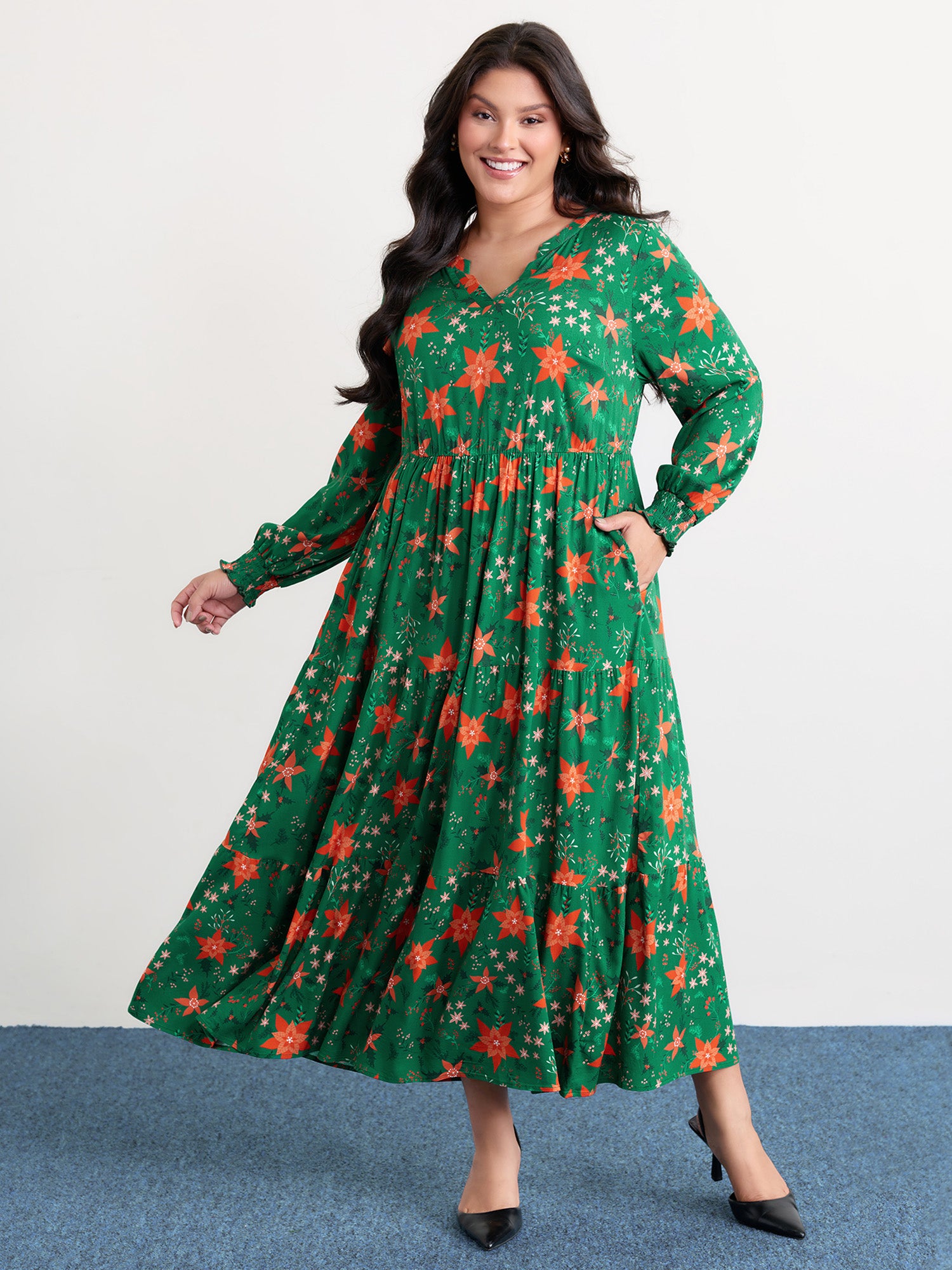 Floral Print Pockets Flowy Maxi Dress