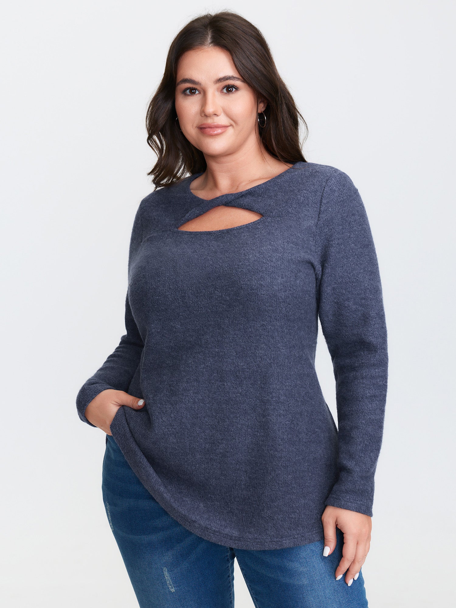 Textured Twisted Neckline Cut-Out T-Shirt