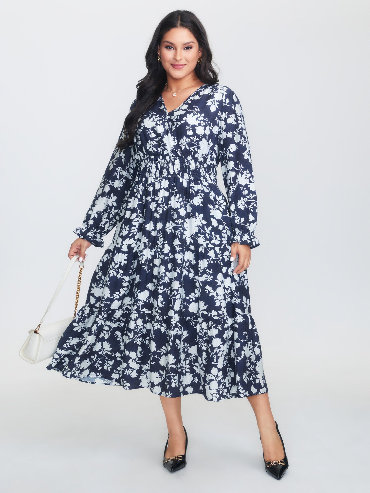 Floral Shirred Waist Pockets Maxi Dress