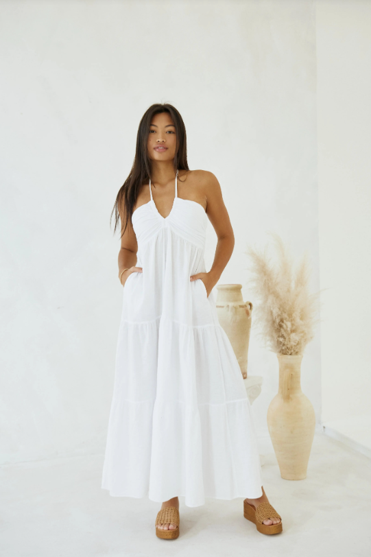 Blanco By Nature Carlotta White Tie Back Maxi Dress