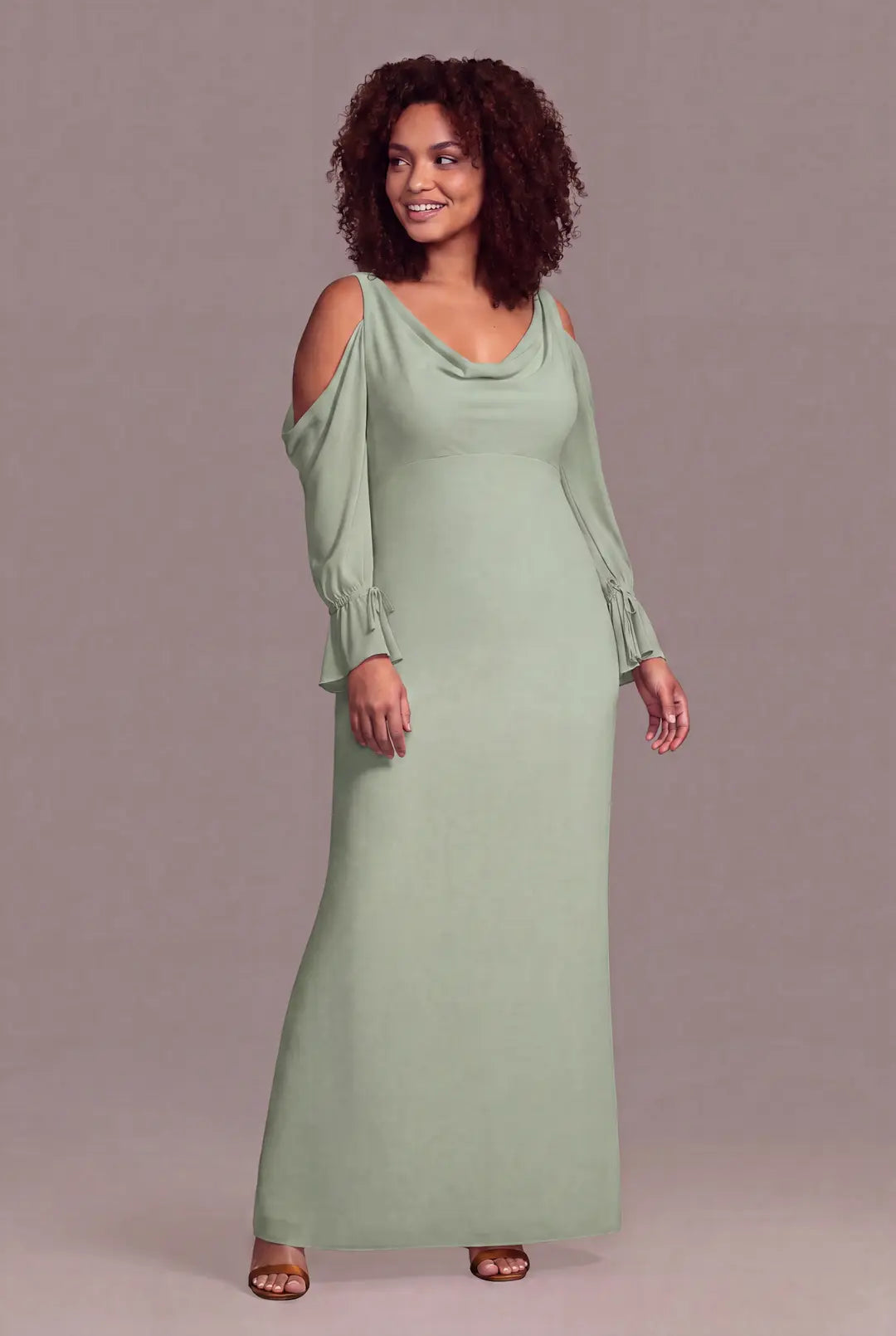 Chiffon Cold Shoulder Long Sleeve Sheath Dress