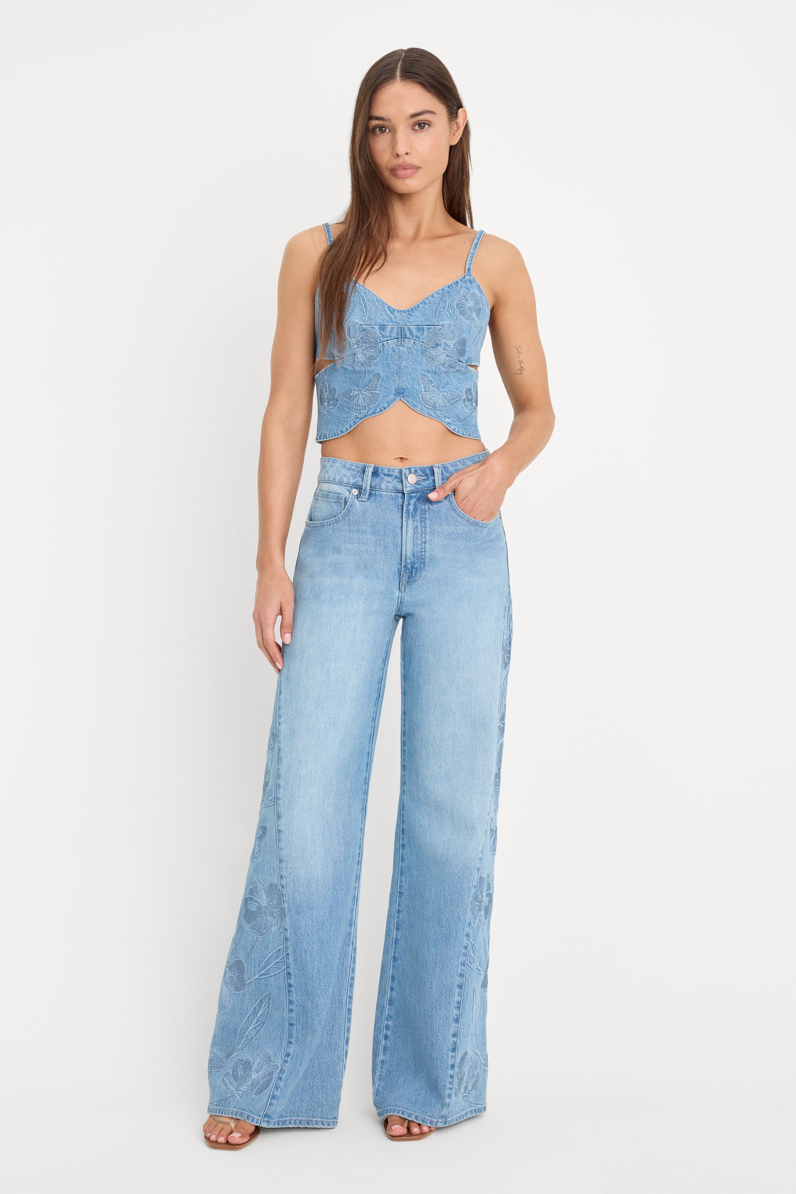 DOLLY JOLEANS EMBROIDERED GOOD WAIST PALAZZO JEANS | INDIGO1202