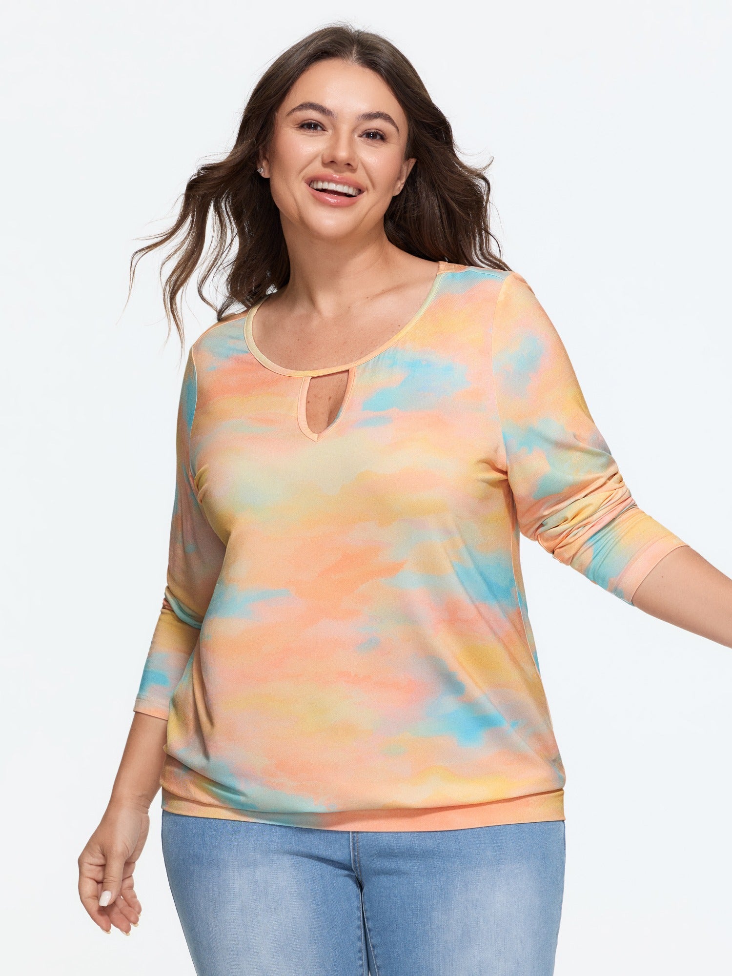 Supersoft Watercolor Tie Dye Keyhole T-Shirt