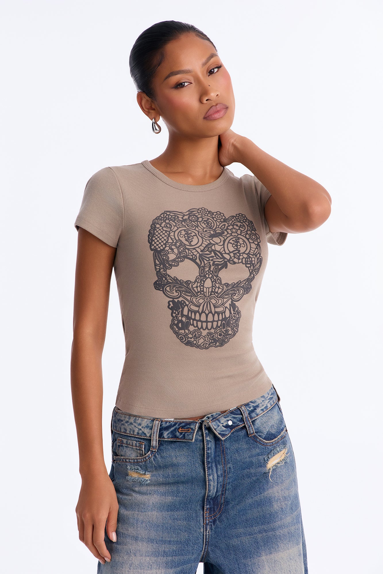 Delicate Skull Tee - Taupe