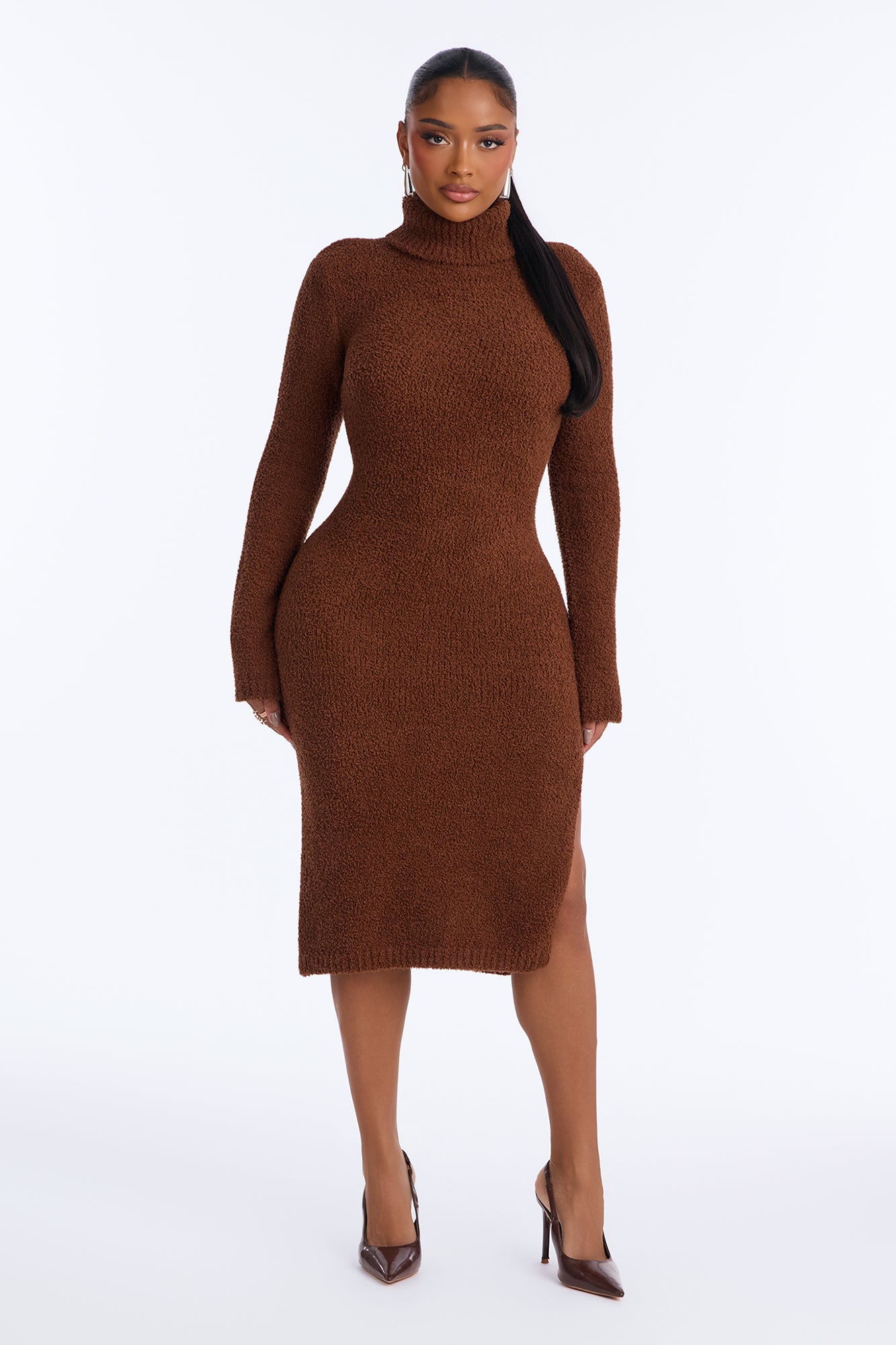 Living So Cozy Sweater Midi Dress - Brown