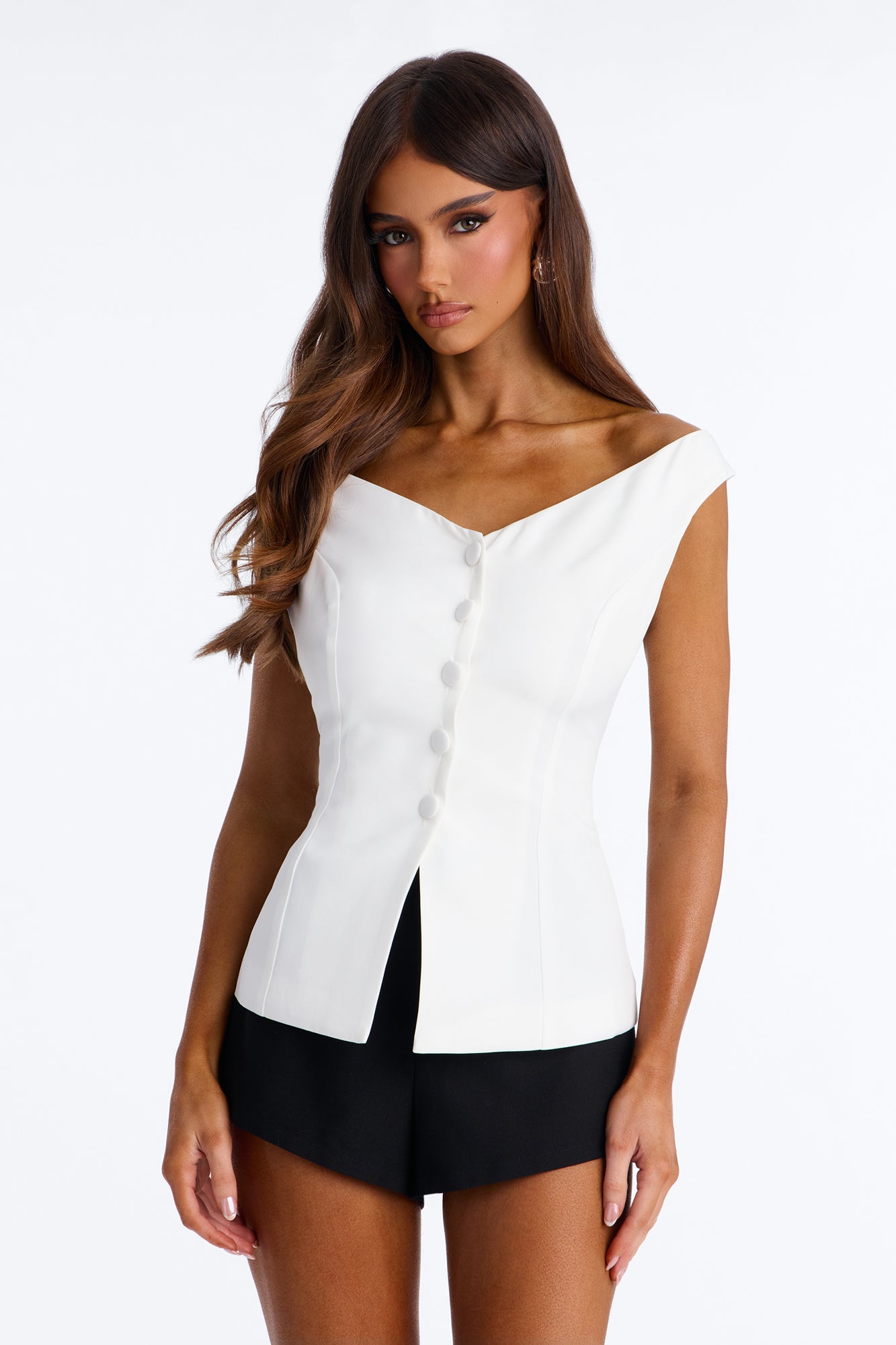Mutual Attraction Off Shoulder Fitted Blouse - White
