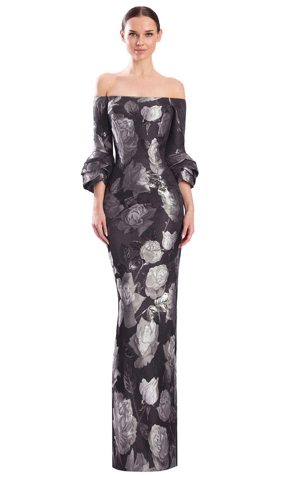Alexander by Daymor 3321F26 - Floral Print Straight Neck Evening Gown