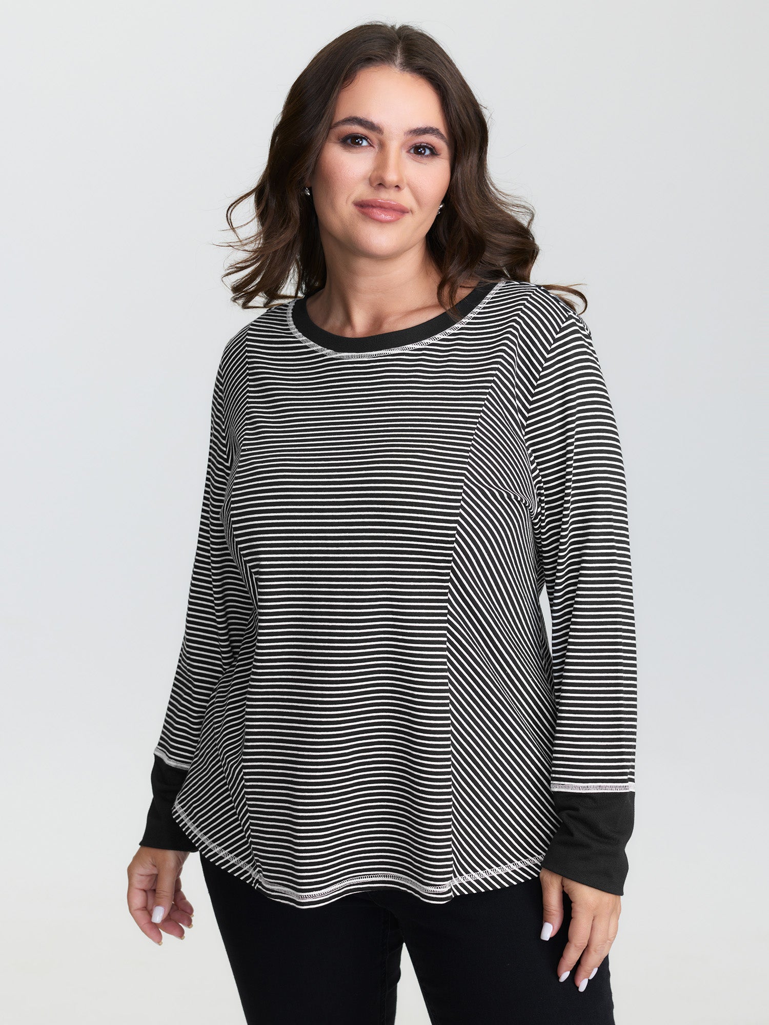 Striped Color Contrast Round Neck T-Shirt