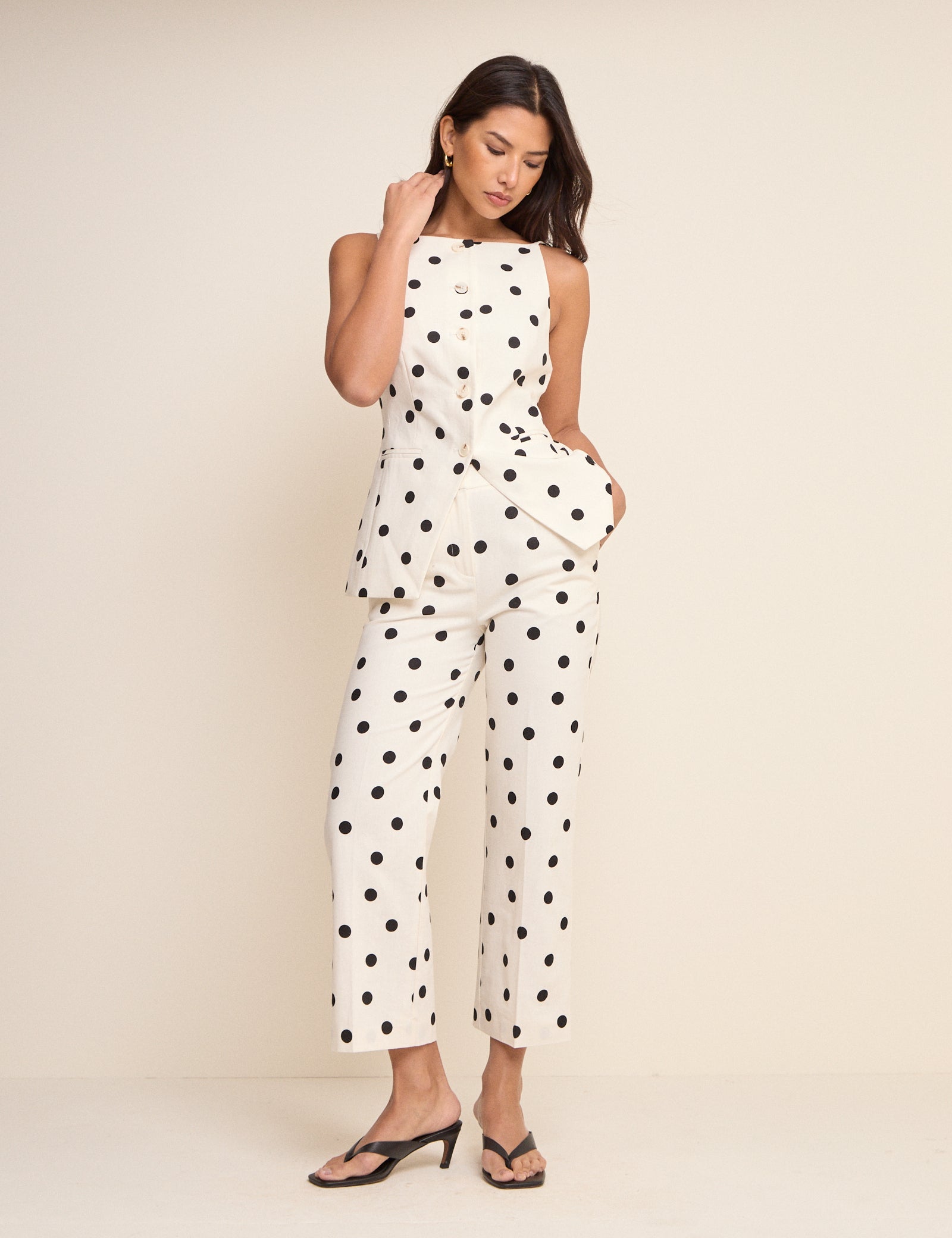 White Polka Dot Linen-Rich Waistcoat