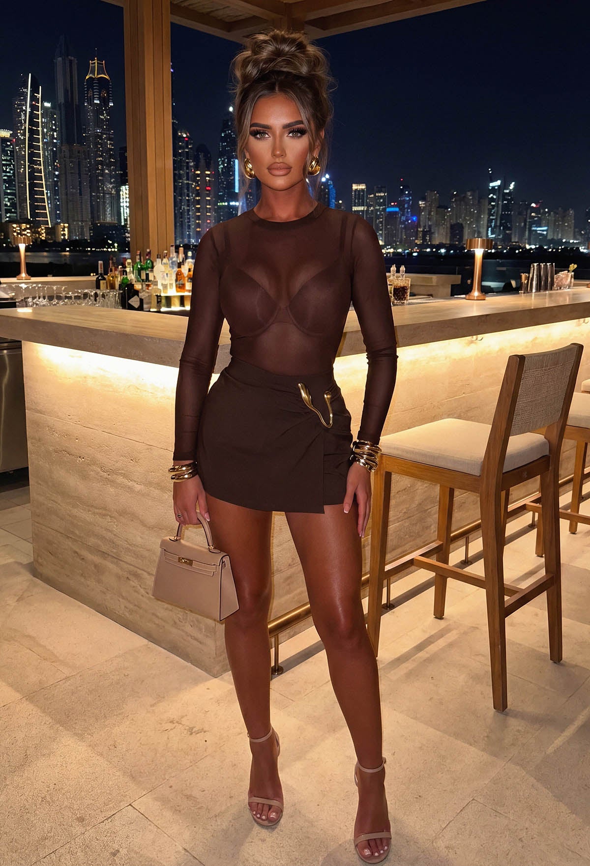 Midnight Girl Brown V Ring Detail Skort