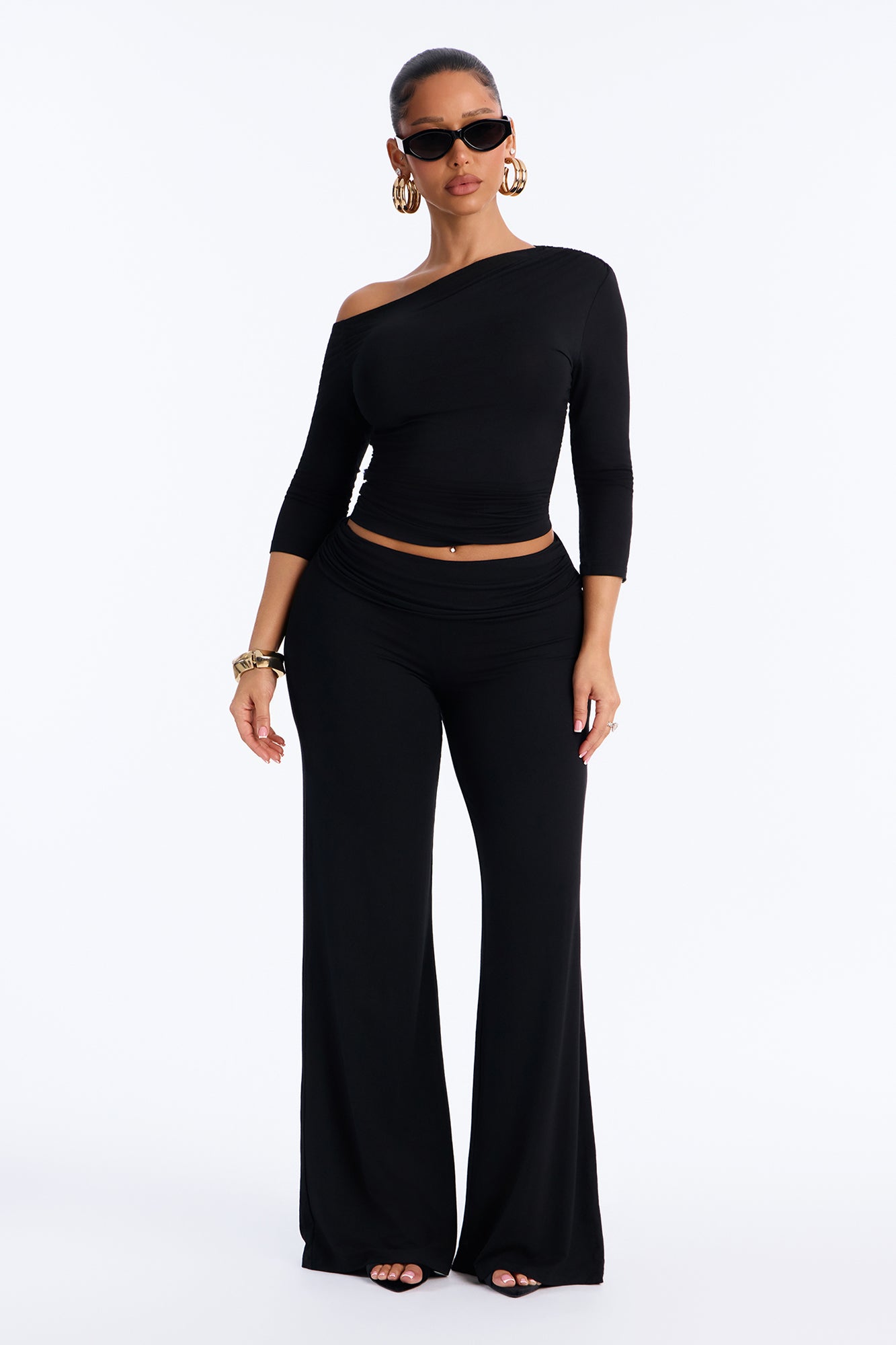 Caroline 3/4 Sleeve Pant Set - Black
