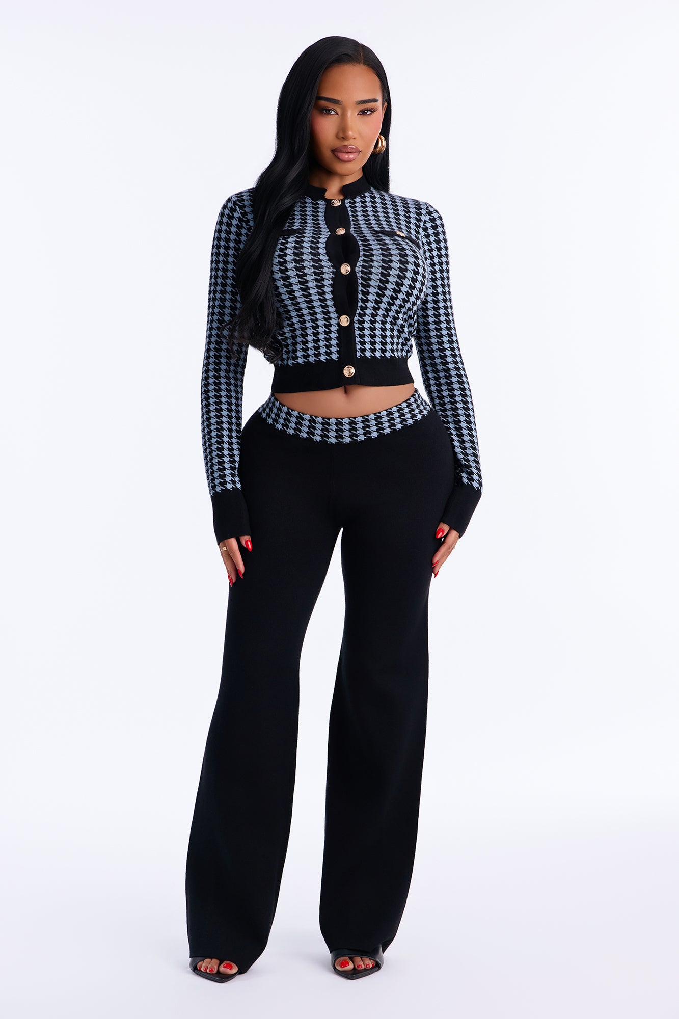 Landria Houndstooth Sweater Pant Set - Blue/combo