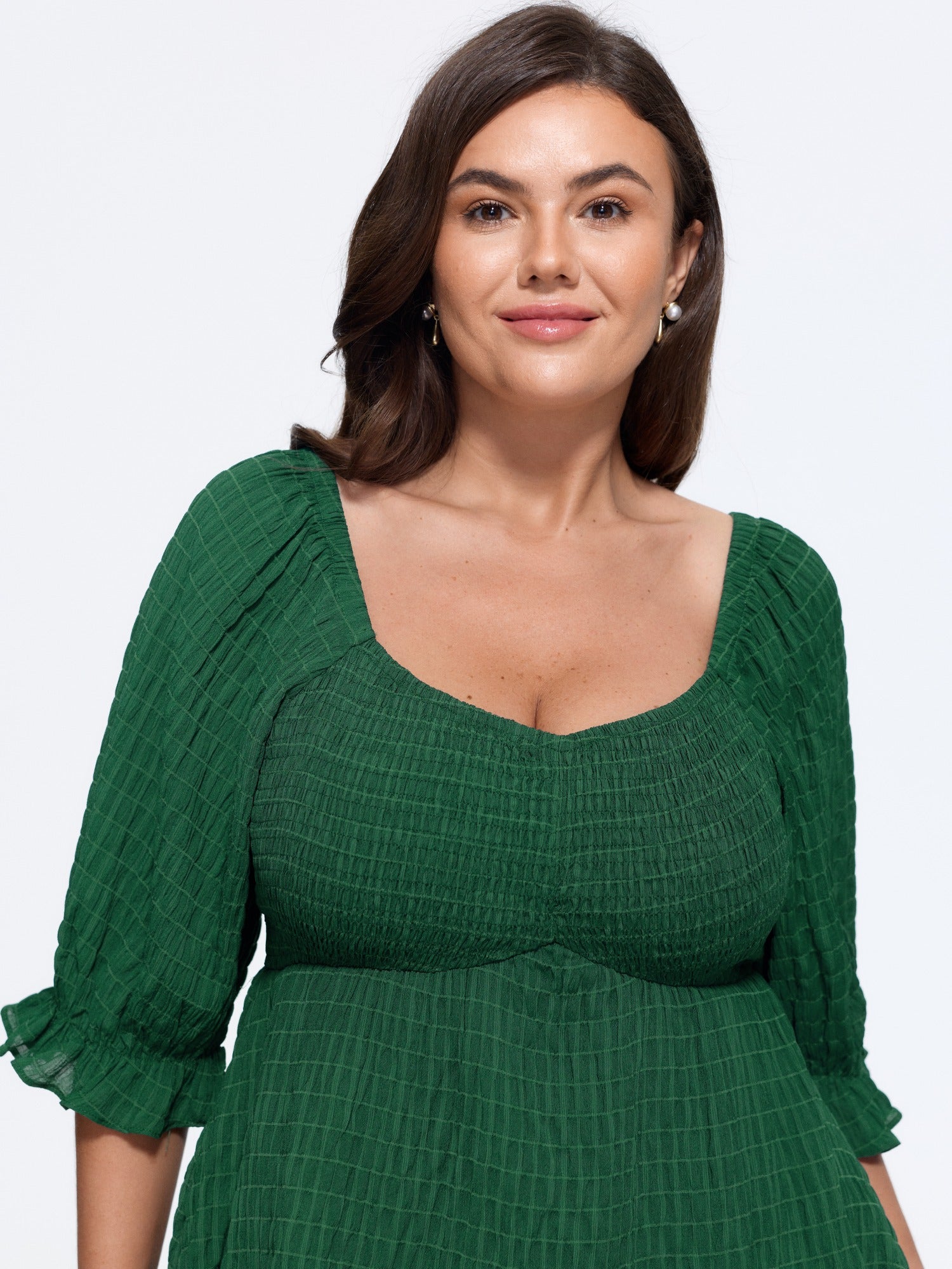 Textured Square Neck Shirred Peplum Blouse