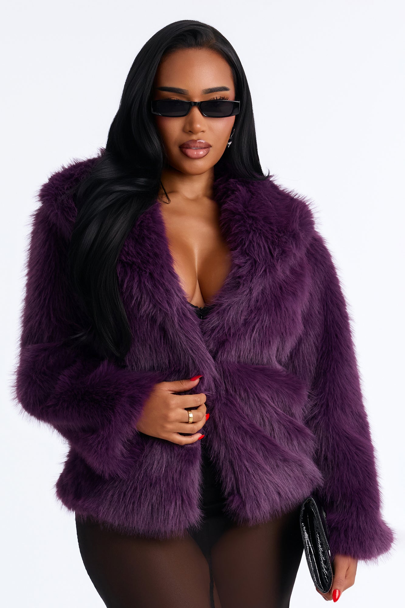 Couture Dreams Faux Fur Coat - Plum