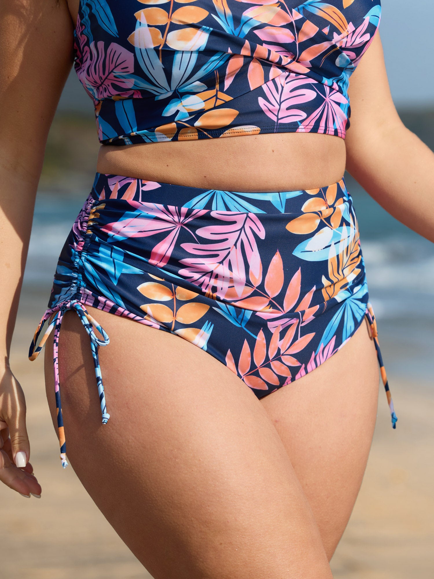 Bright Tropical Floral Print Adjustable Bikini Bottoms