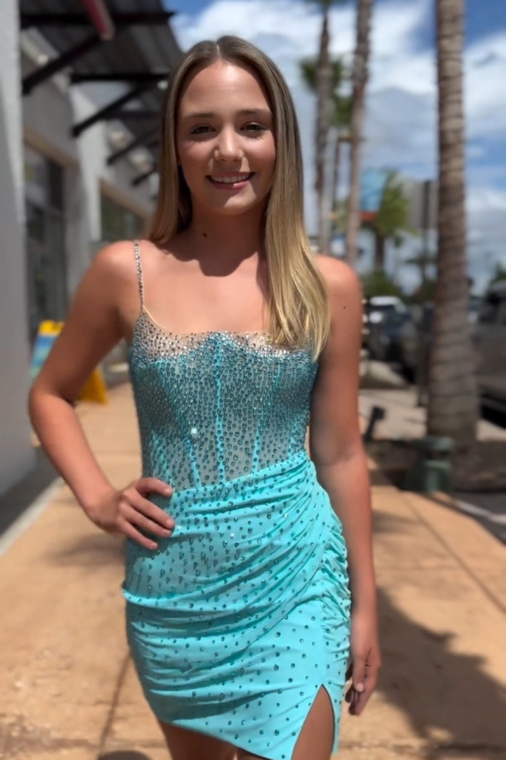 Green Sparkly Corset Tight Short Homecoming Dress/Mini Dress With Beadings