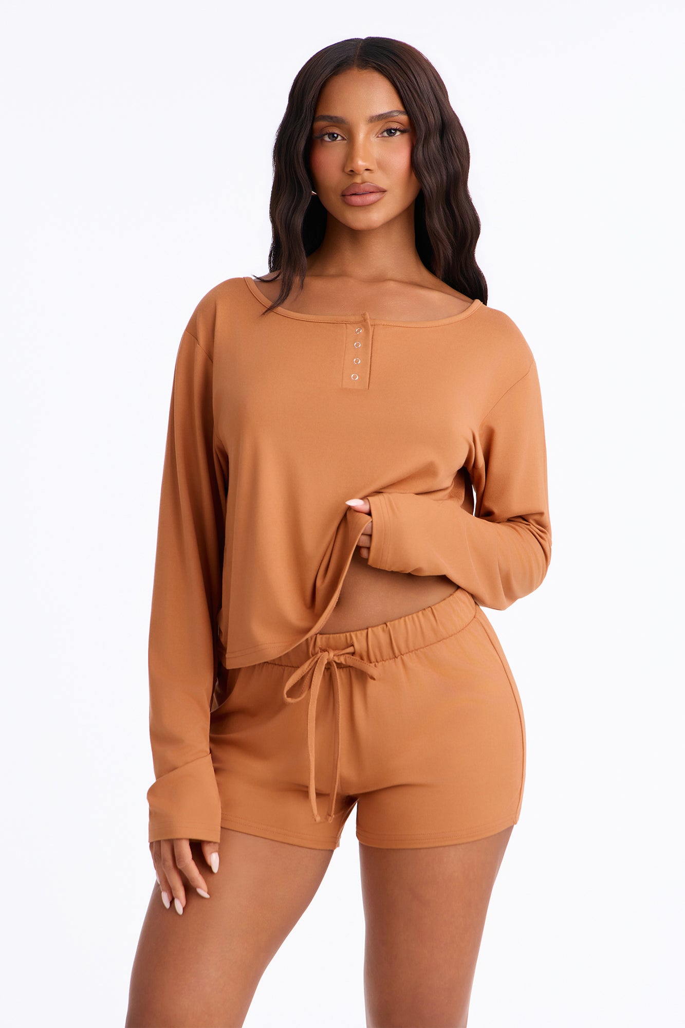 In For The Night PJ Short Set - Brown