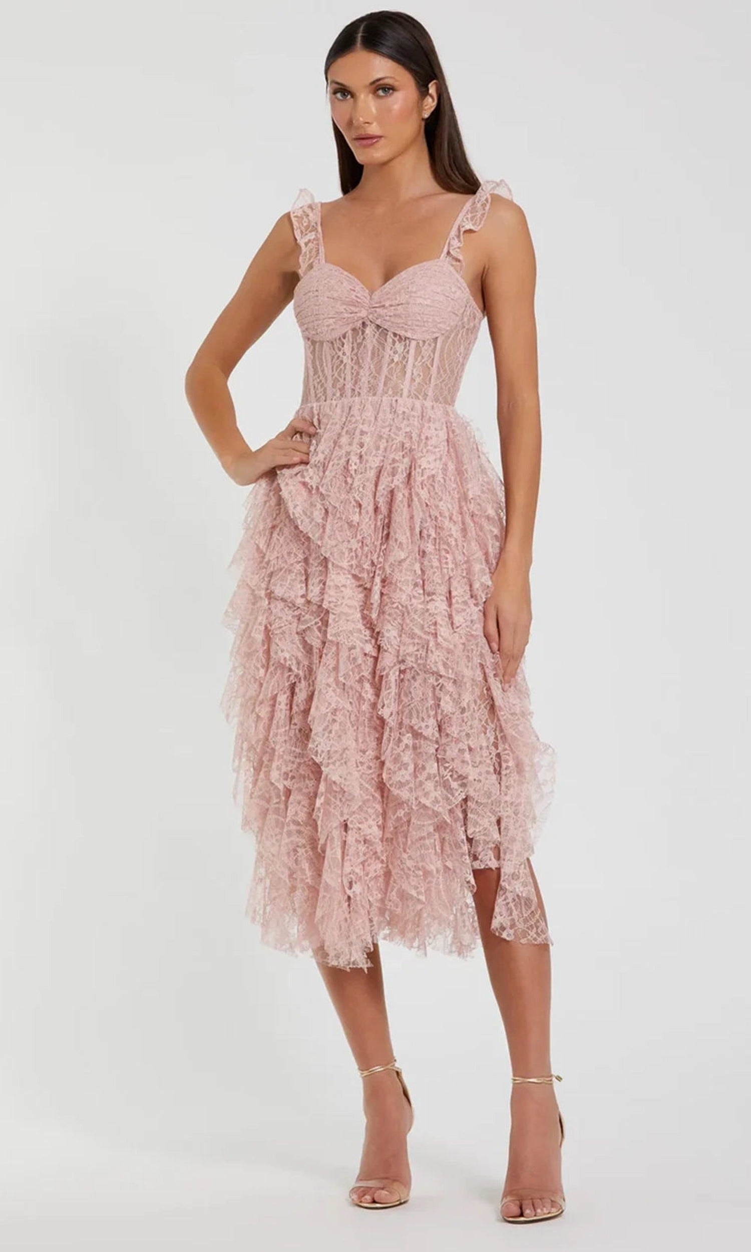 Ieena Duggal 27529 - Allover Lace Tiered Handkerchief Dress