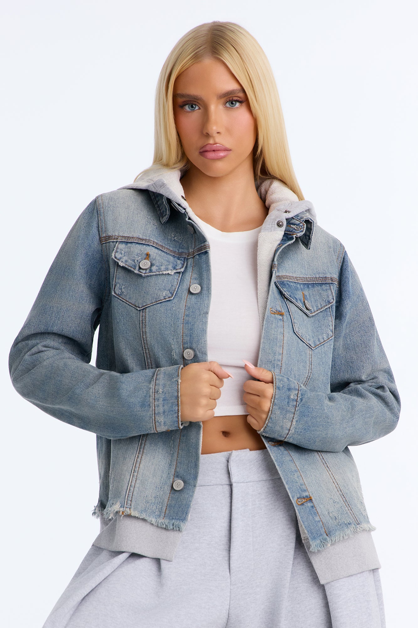 Perfect Day Lined Hooded Denim Jacket - Light Wash