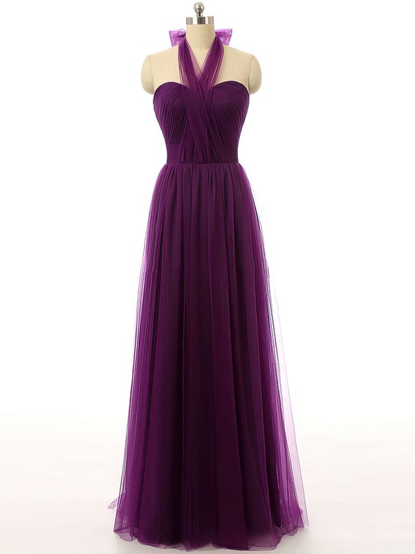 Classic Halter A-Line Tulle Floor-Length Bridesmaid Dresses