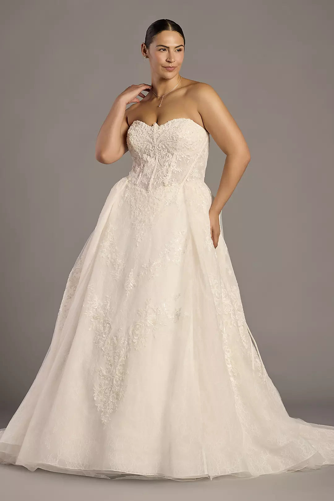 Allover Beaded Lace Corset Bodice Ball Gown
