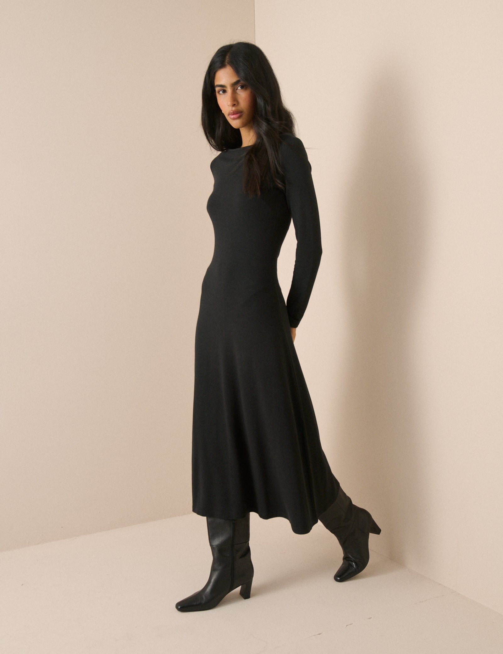 Black Ribbed Bronte Midi Dress